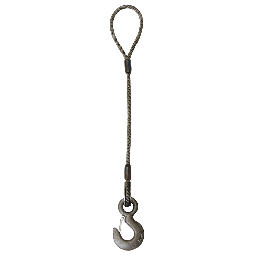 1/4 x 20 ft Single Leg Eye & Thimbled Hook Wire Rope Sling - 1300