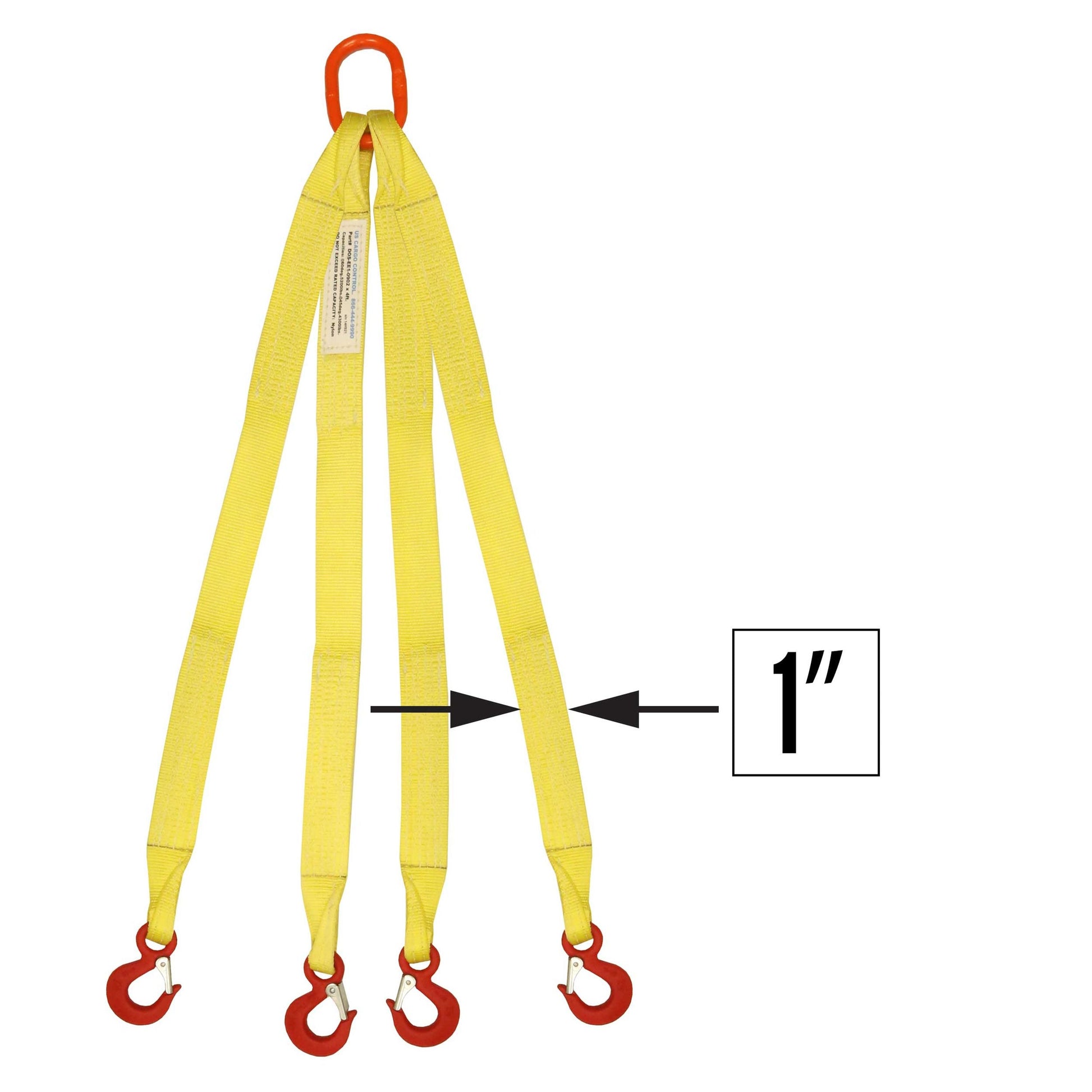 1 inchx4 foot (2 ply) Quad Leg Nylon Sling w Master Link & Sling Hook image 1 of 2