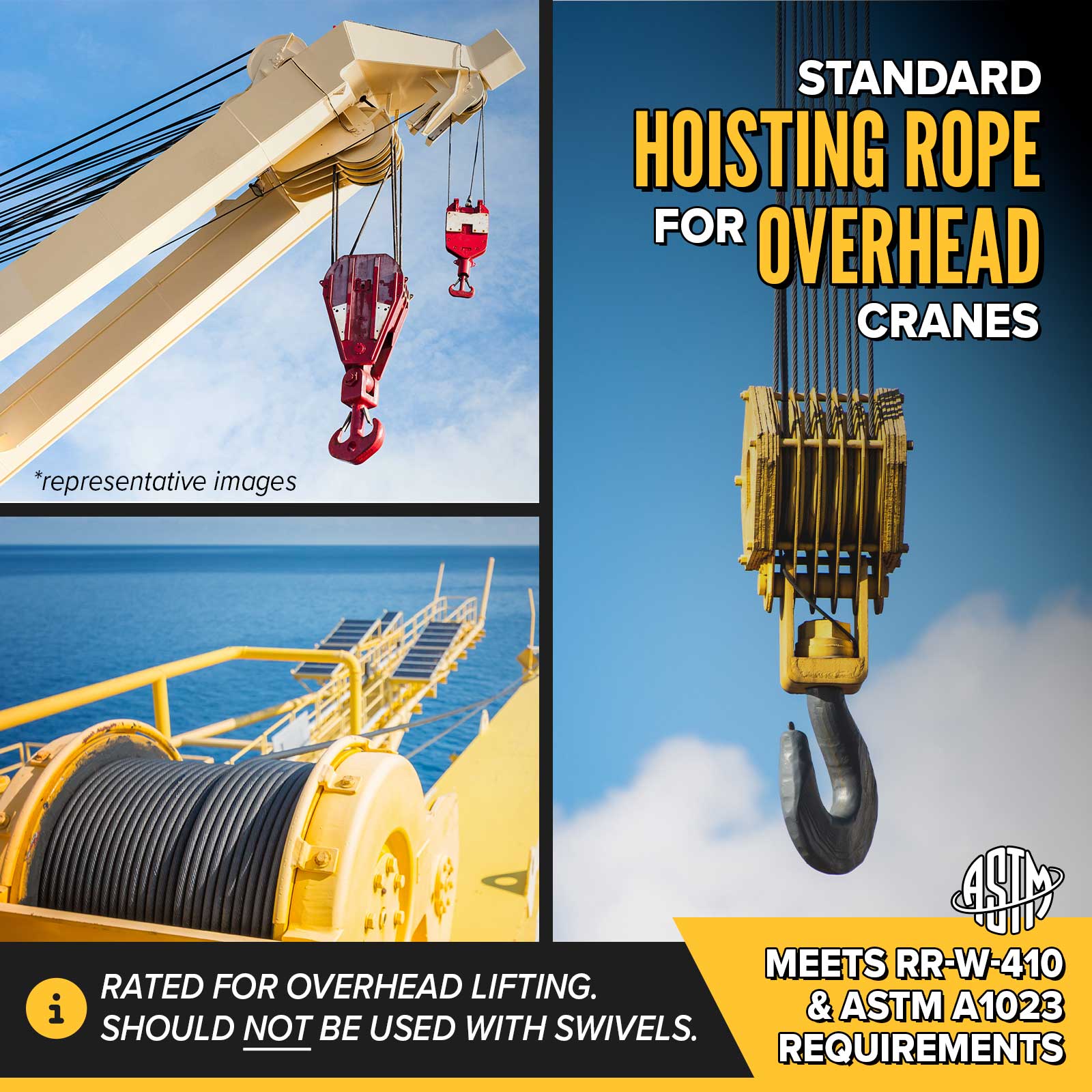 3/4" rotation resistant wire rope is ideal as hoisting rope