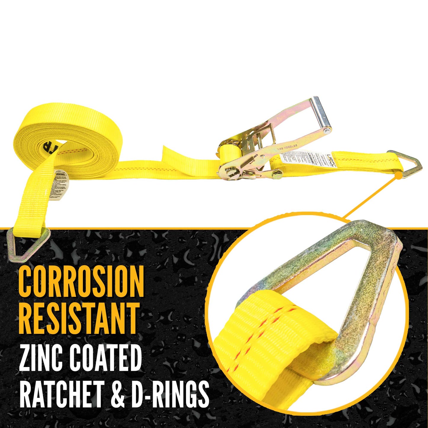 30' ratchet strap -  zinc coated hardware resists corrosion