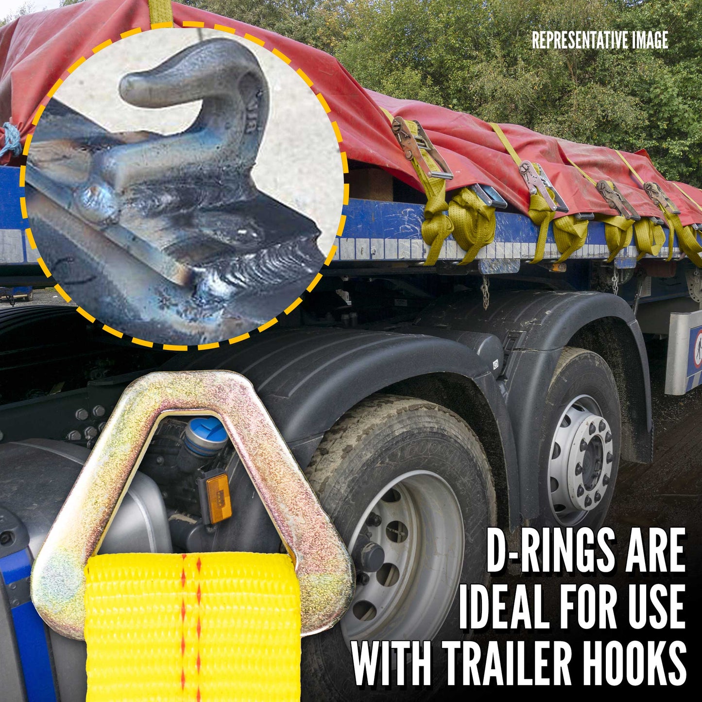 30' ratchet strap -  D rings are ideal for use with trailer hooks