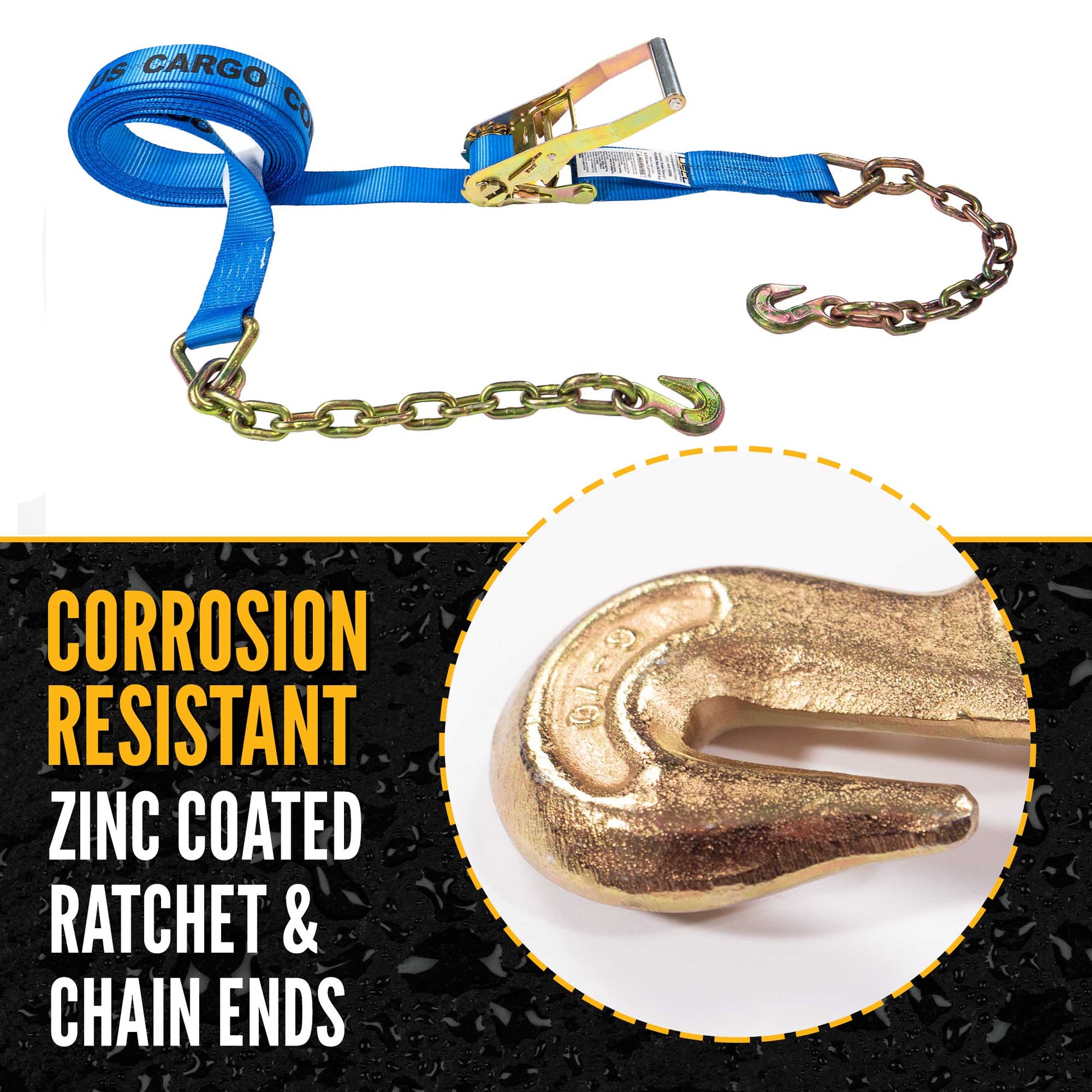 27' ratchet strap -  zinc coated hardware resists corrosion