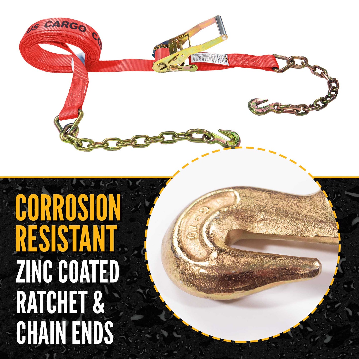 27' ratchet strap -  zinc coated hardware resists corrosion