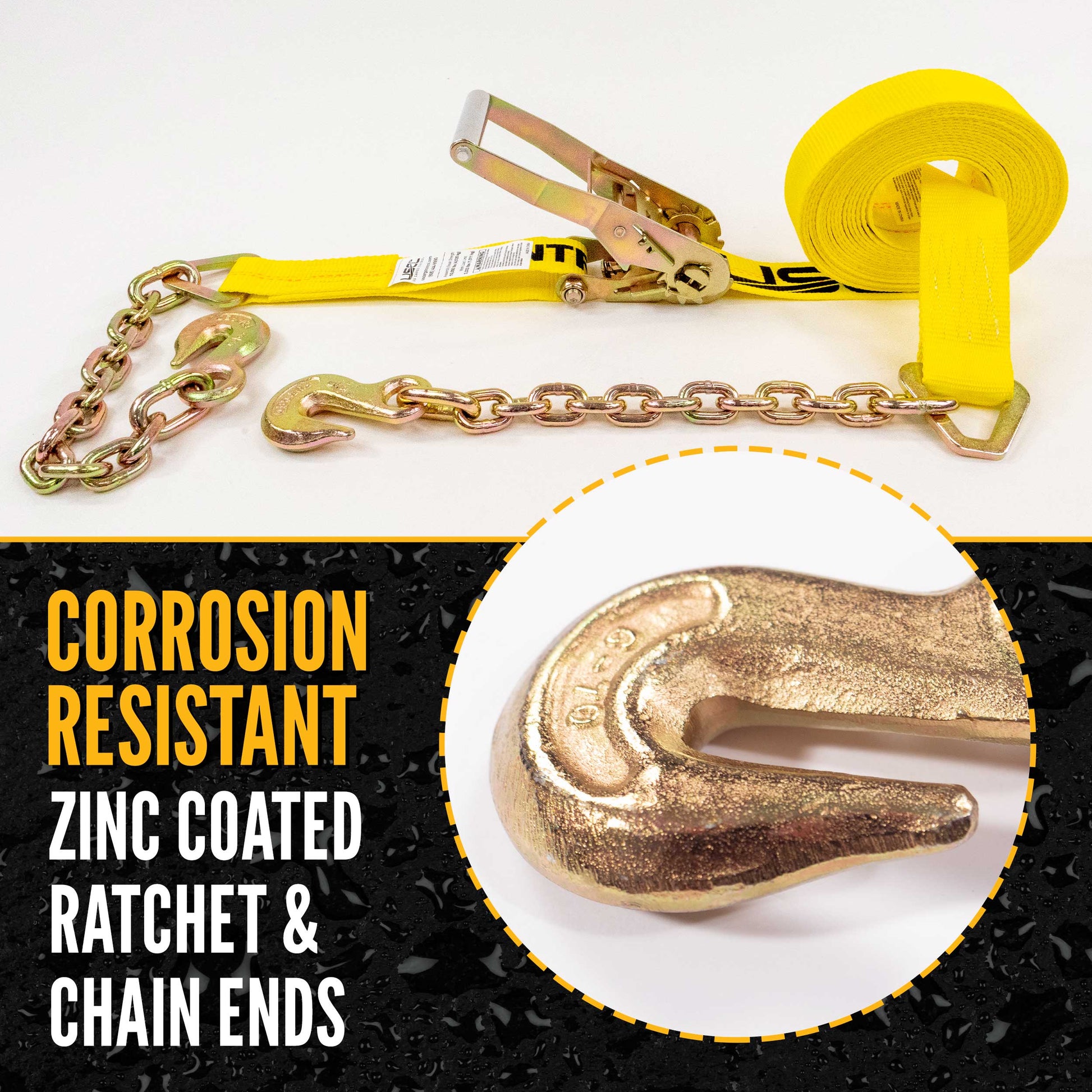 27' ratchet strap -  zinc coated hardware resists corrosion