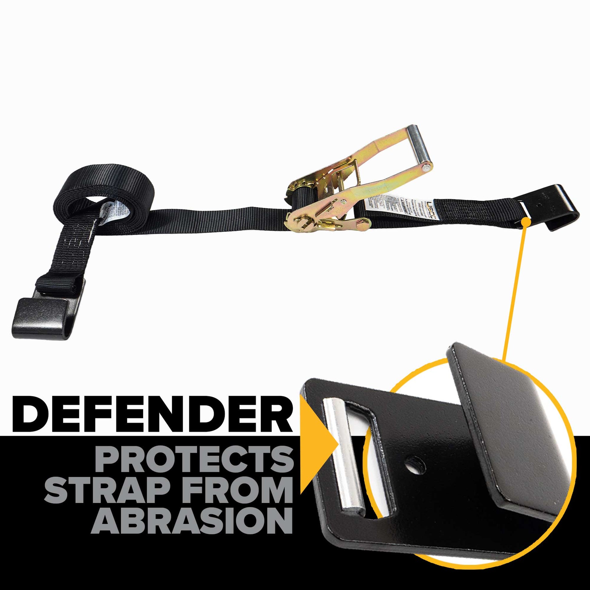 27' ratchet strap -  flat hook defender protects strap from abrasion