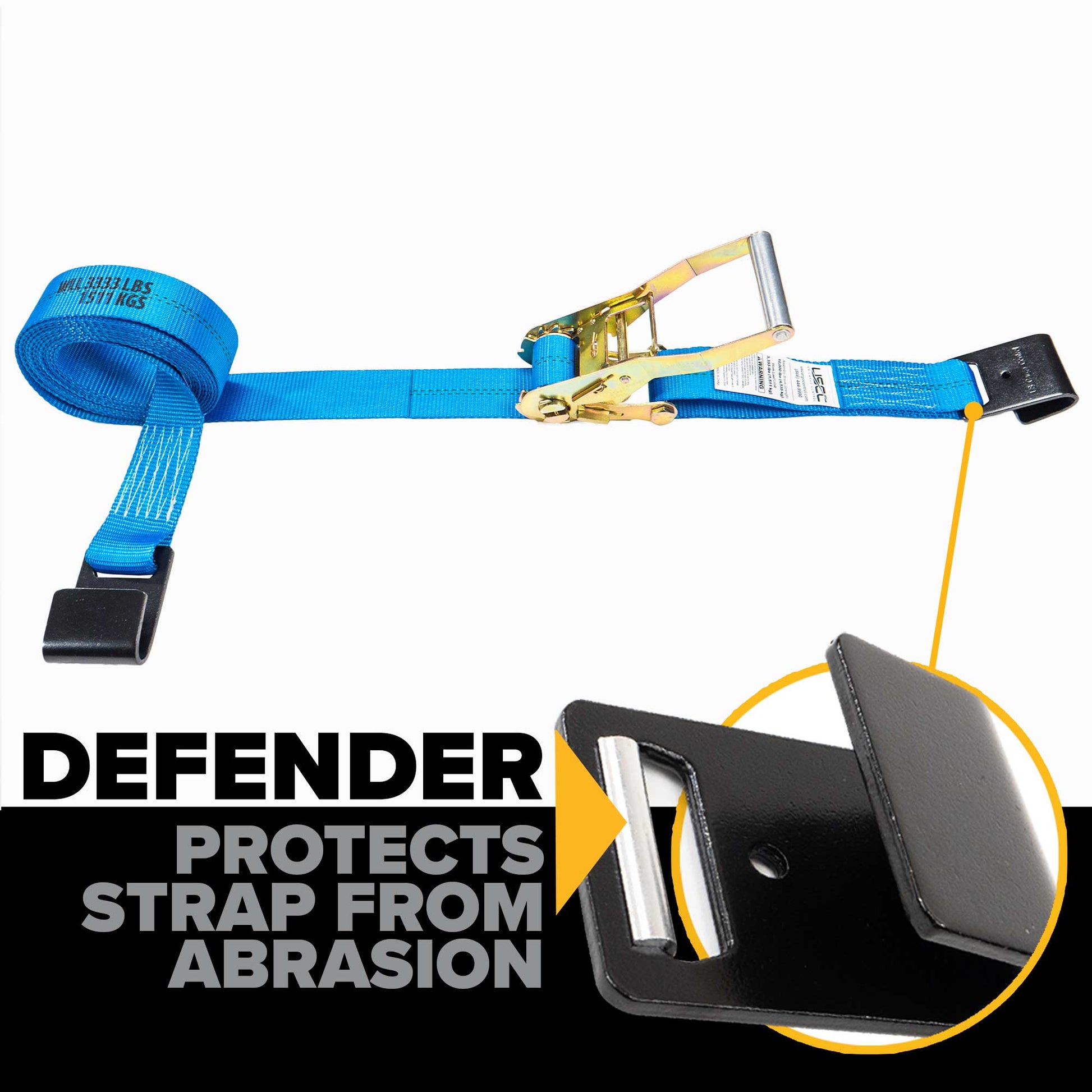 12' ratchet strap -  flat hook defender protects strap from abrasion