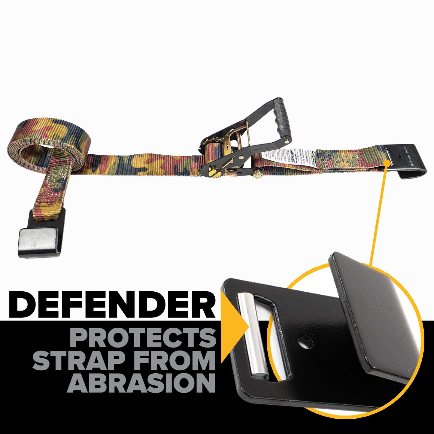 18' ratchet strap -  flat hook defender protects strap from abrasion