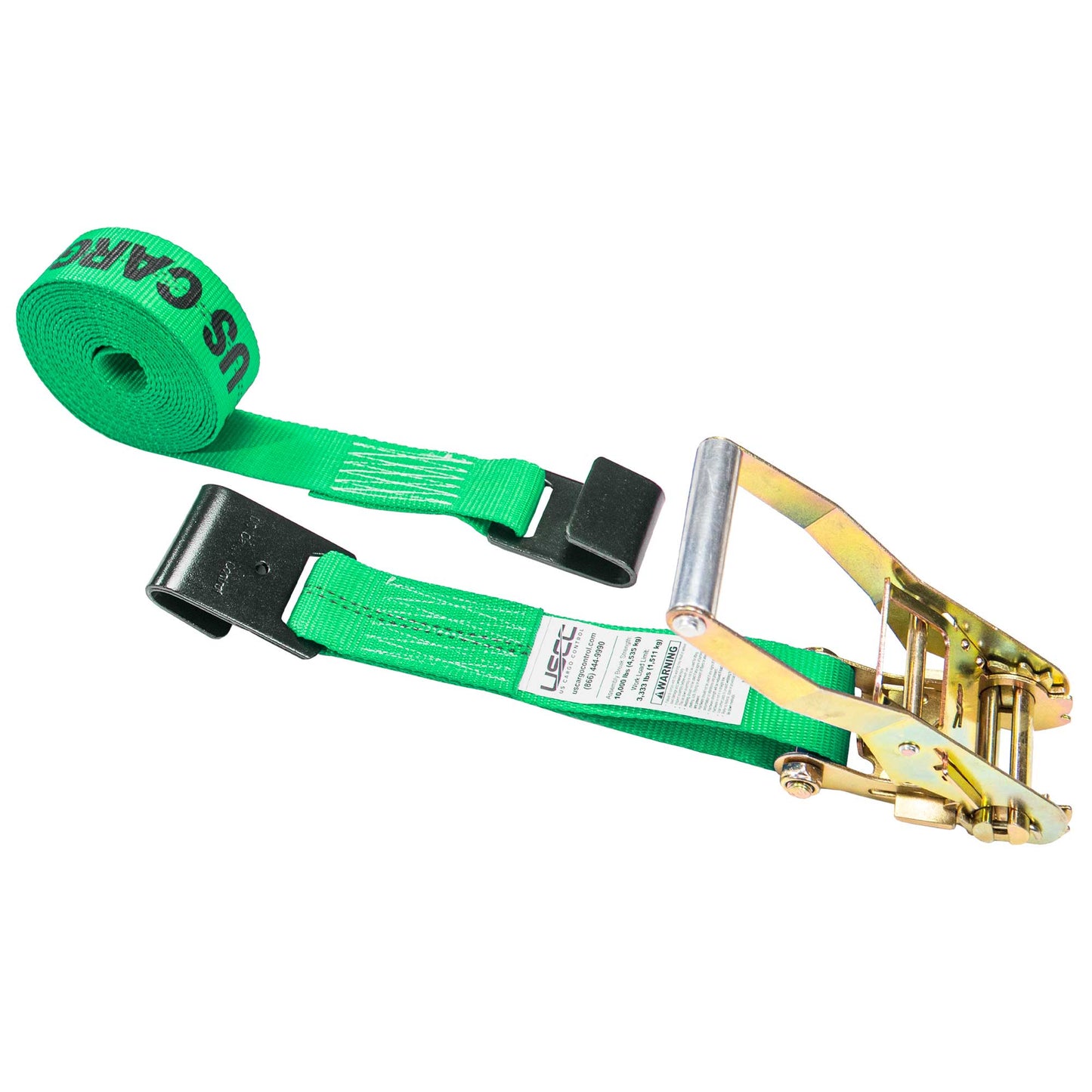 18' ratchet strap -  2" green flat hook ratchet strap