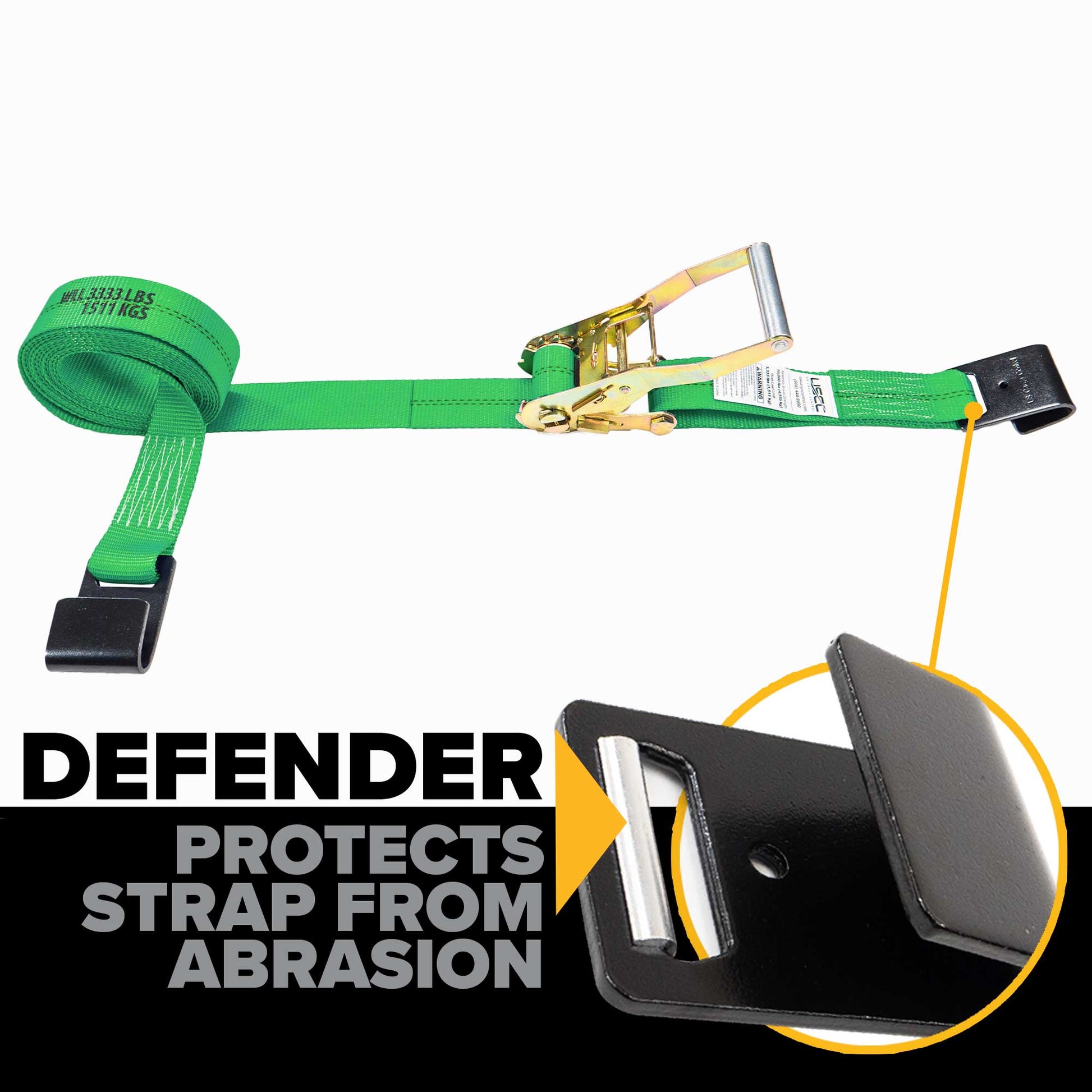 27' ratchet strap -  flat hook defender protects strap from abrasion