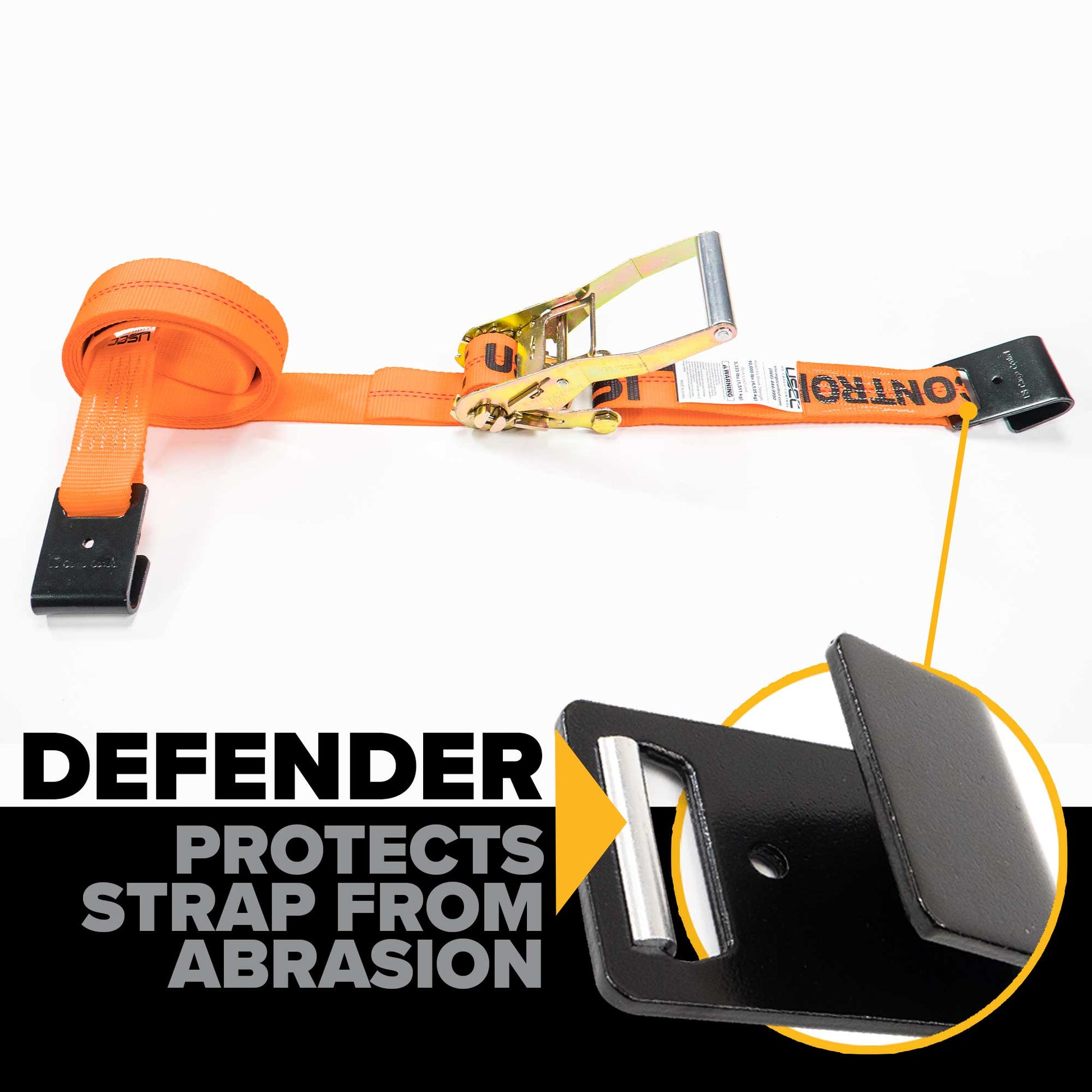 50' ratchet strap -  flat hook defender protects strap from abrasion