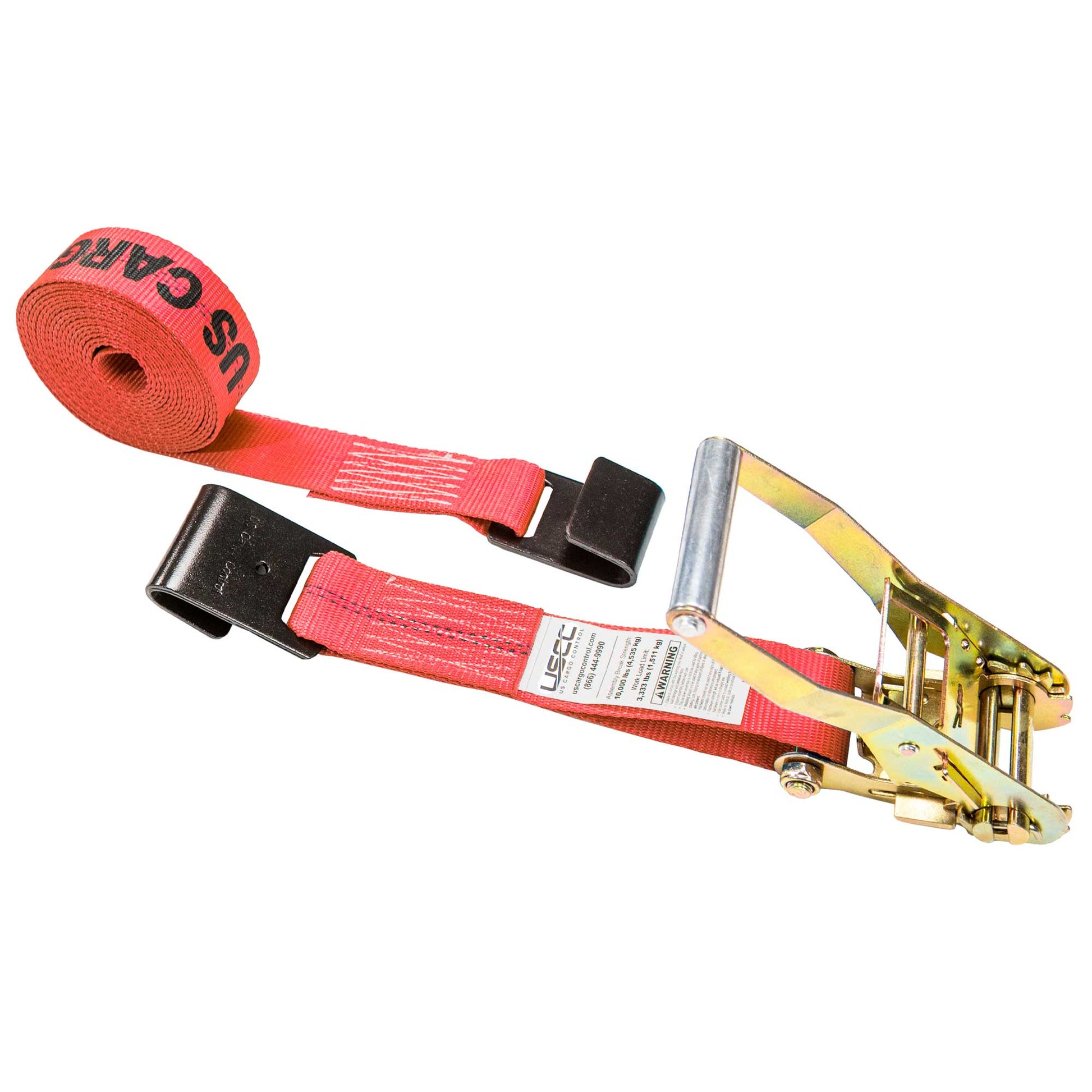 18' ratchet strap -  2" red flat hook ratchet strap