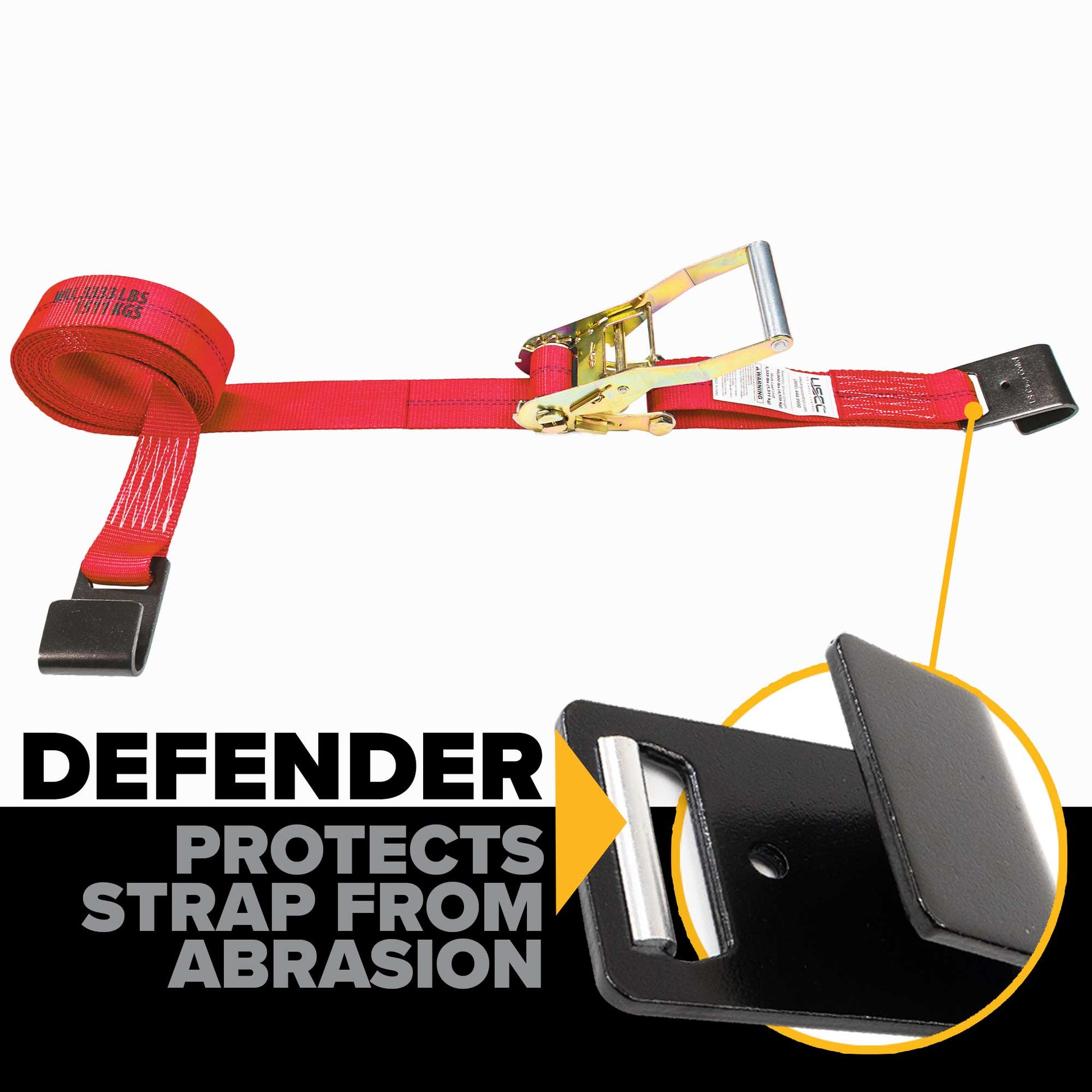 27' ratchet strap -  flat hook defender protects strap from abrasion