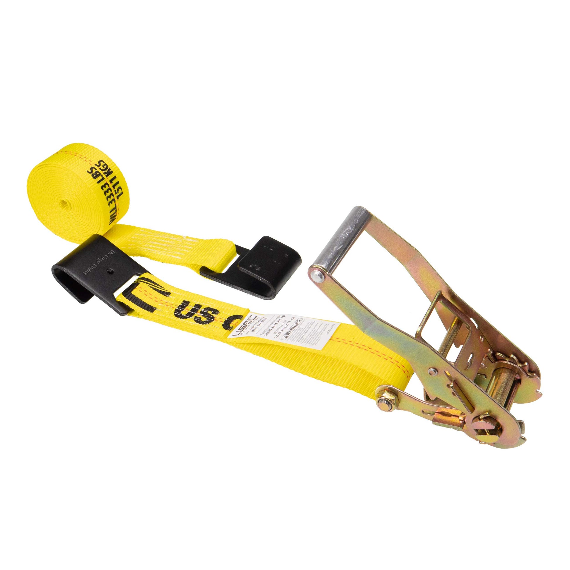 50' ratchet strap -  2" yellow flat hook ratchet strap