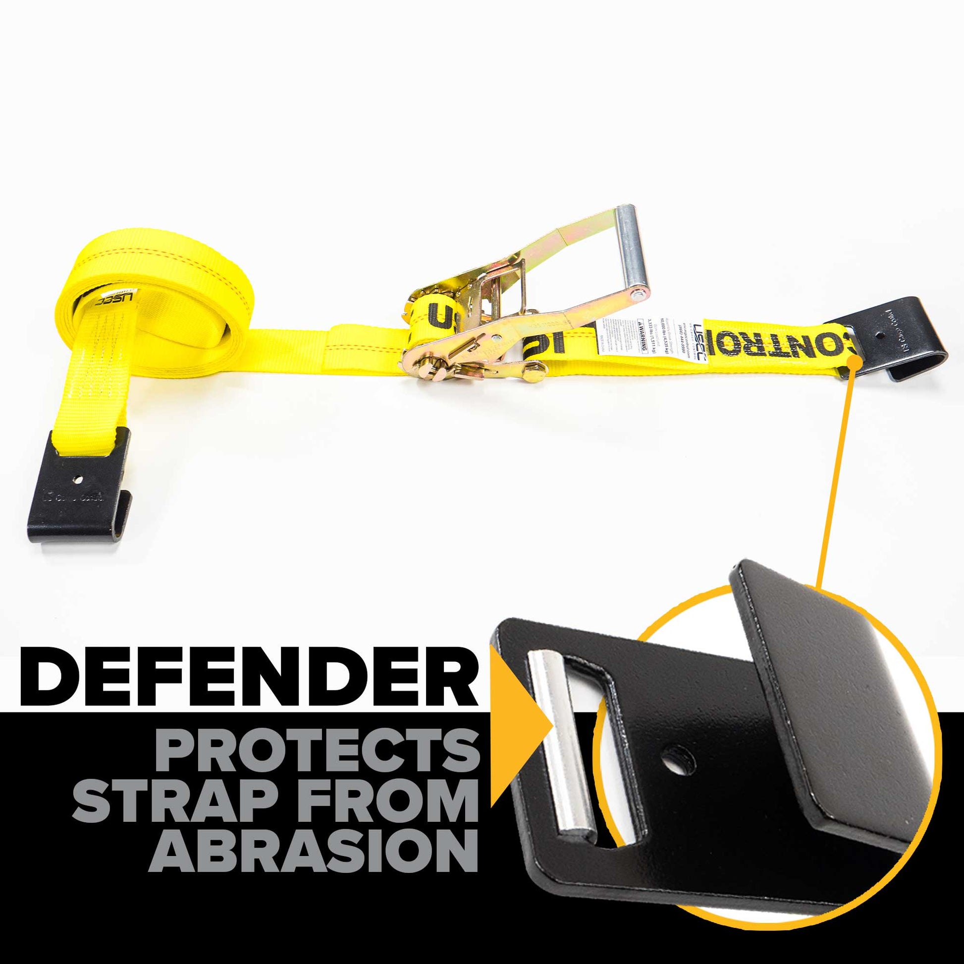 30' ratchet strap -  flat hook defender protects strap from abrasion