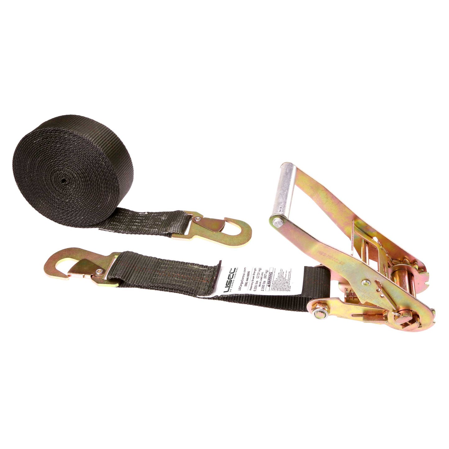 30' ratchet strap -  2" black flat snap hook ratchet strap