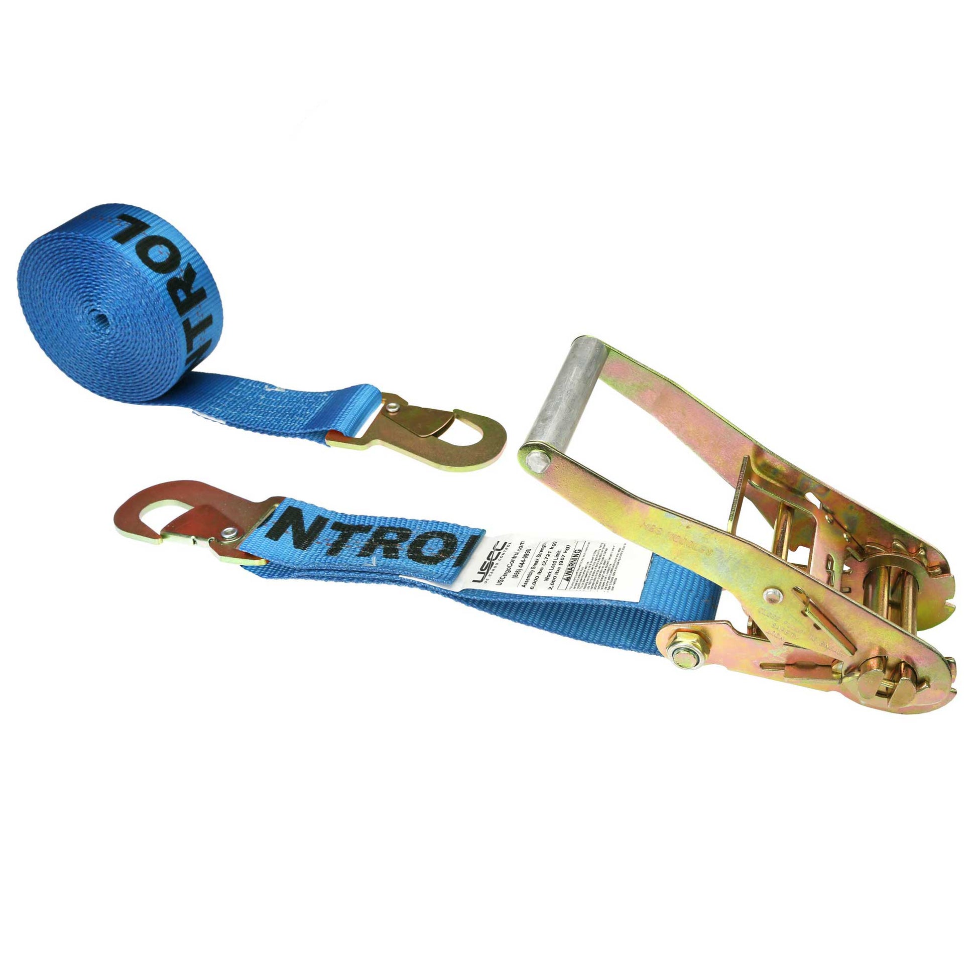 30' ratchet strap -  2" blue flat snap hook ratchet strap