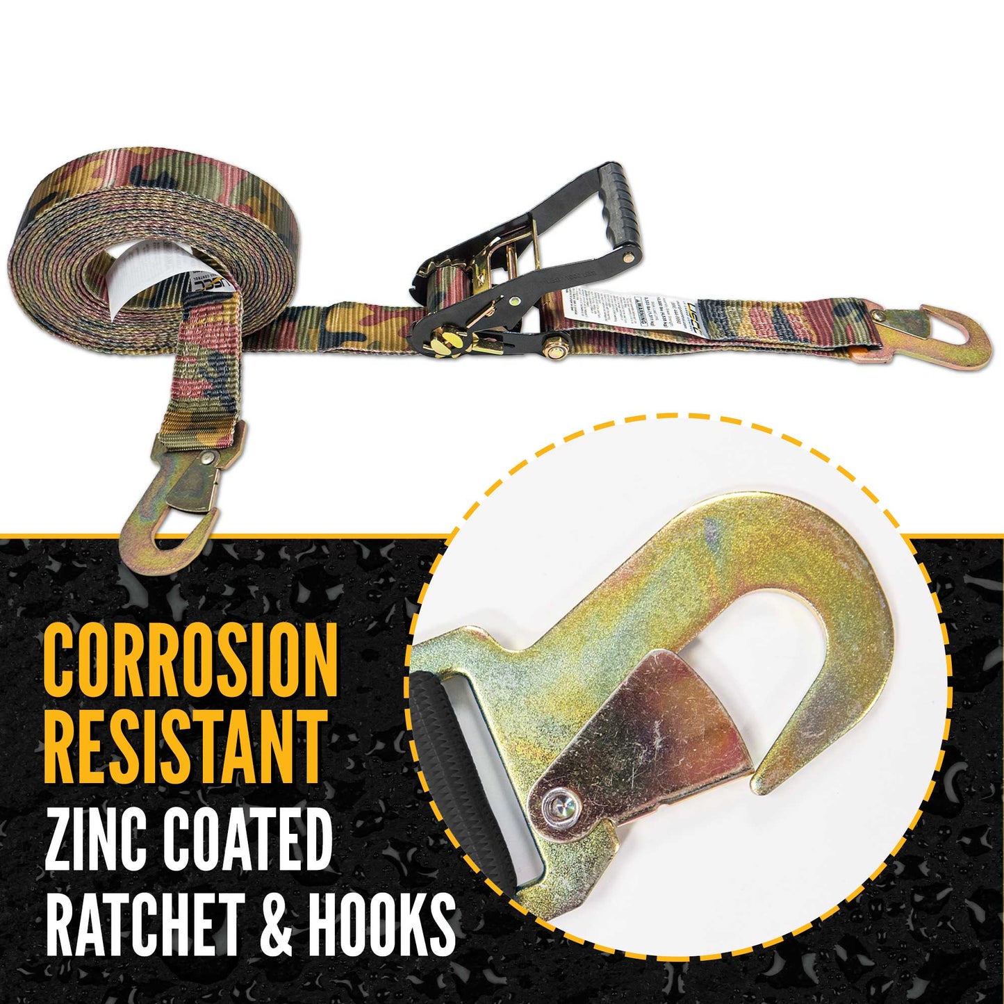 30' ratchet strap -  zinc coated hardware resists corrosion