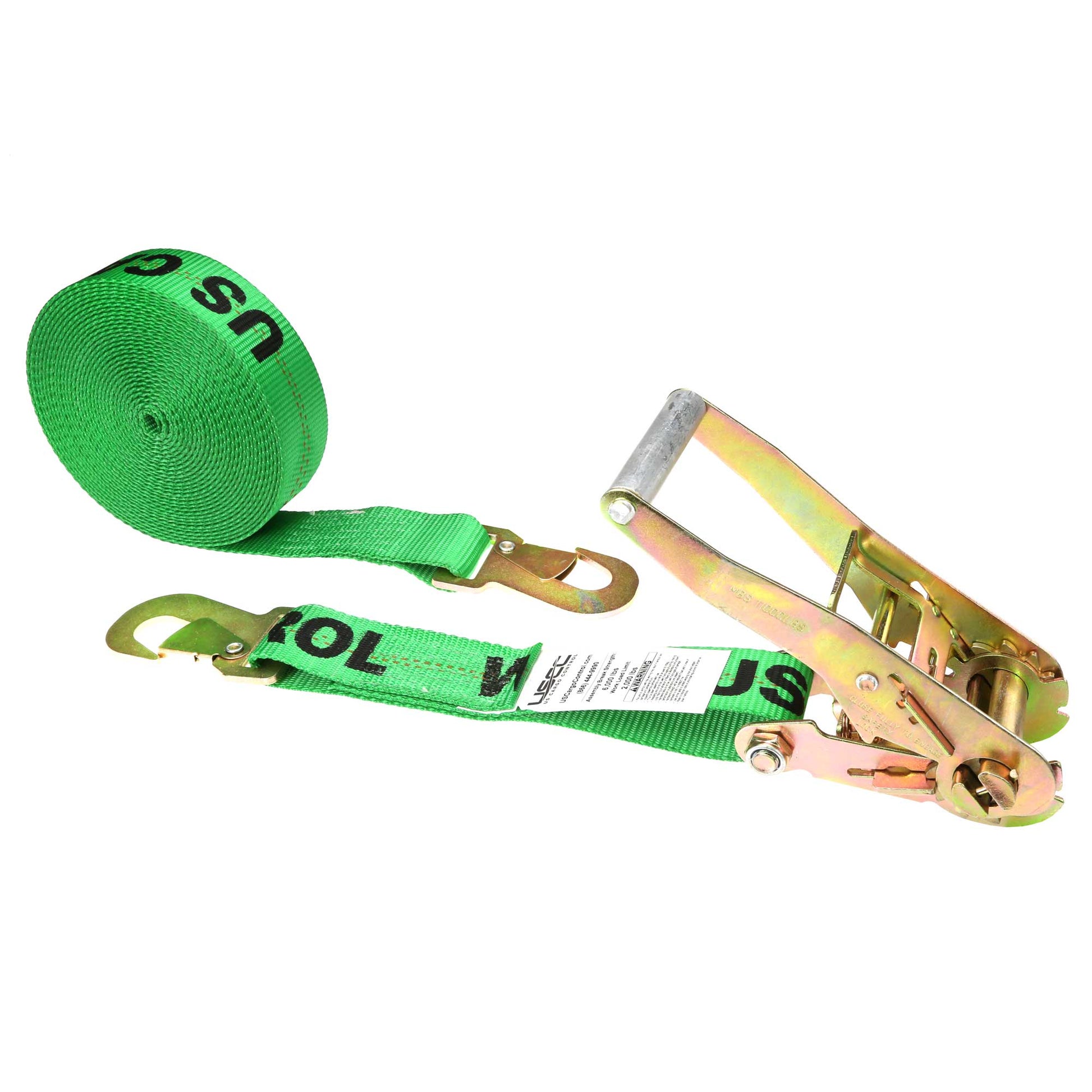 12' ratchet strap -  2" green flat snap hook ratchet strap