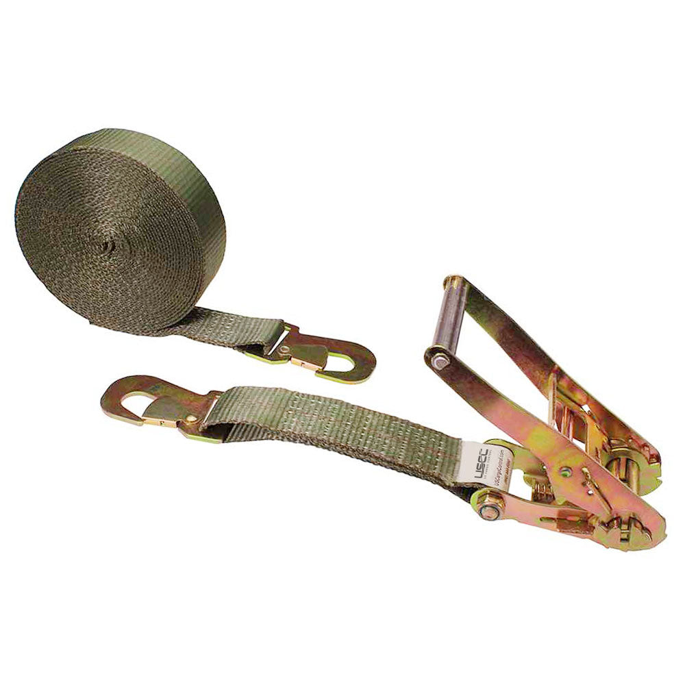 27' ratchet strap -  2" olive green flat snap hook ratchet strap