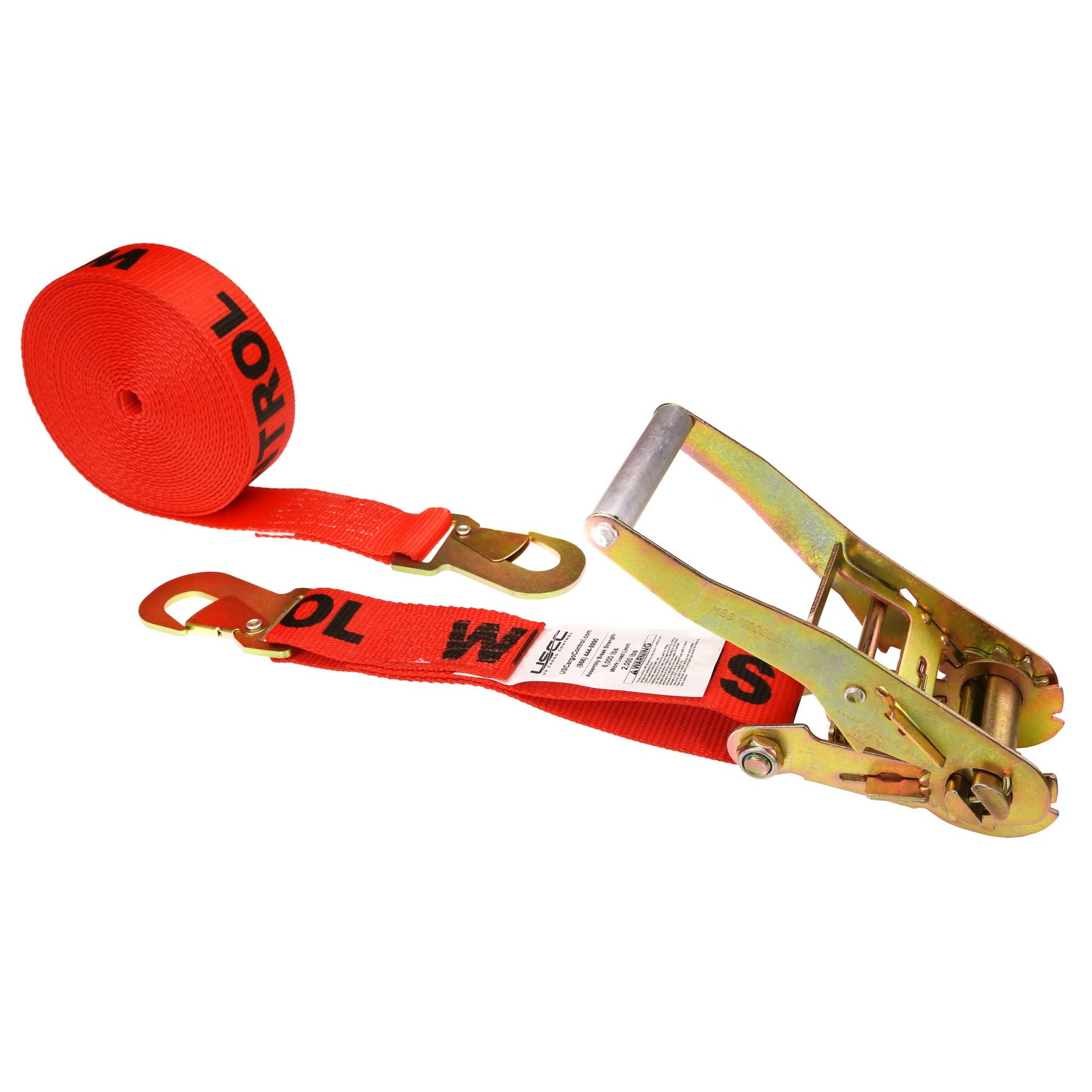 30' ratchet strap -  2" red flat snap hook ratchet strap