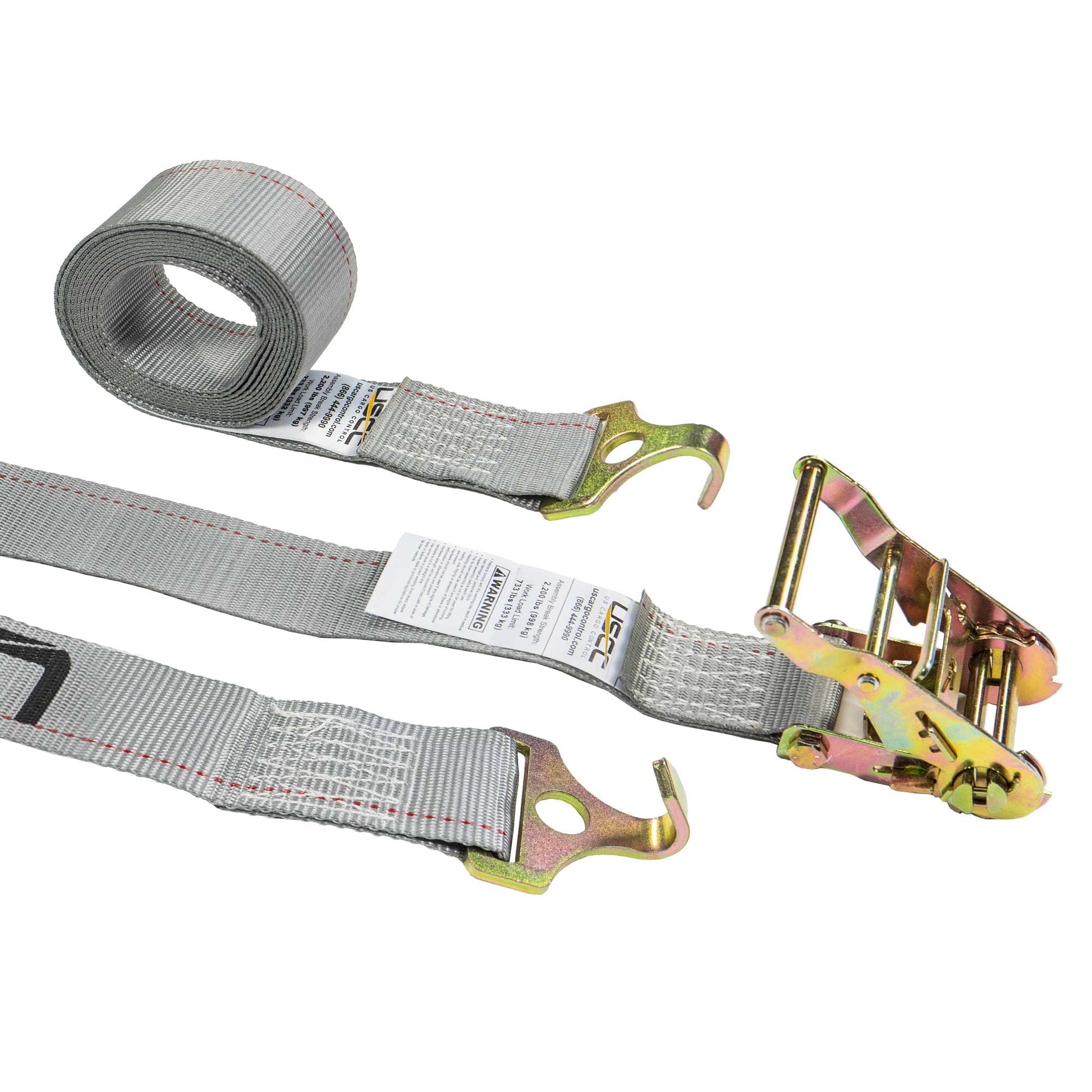 16' ratchet strap -  2" gray F Hook ratchet straps