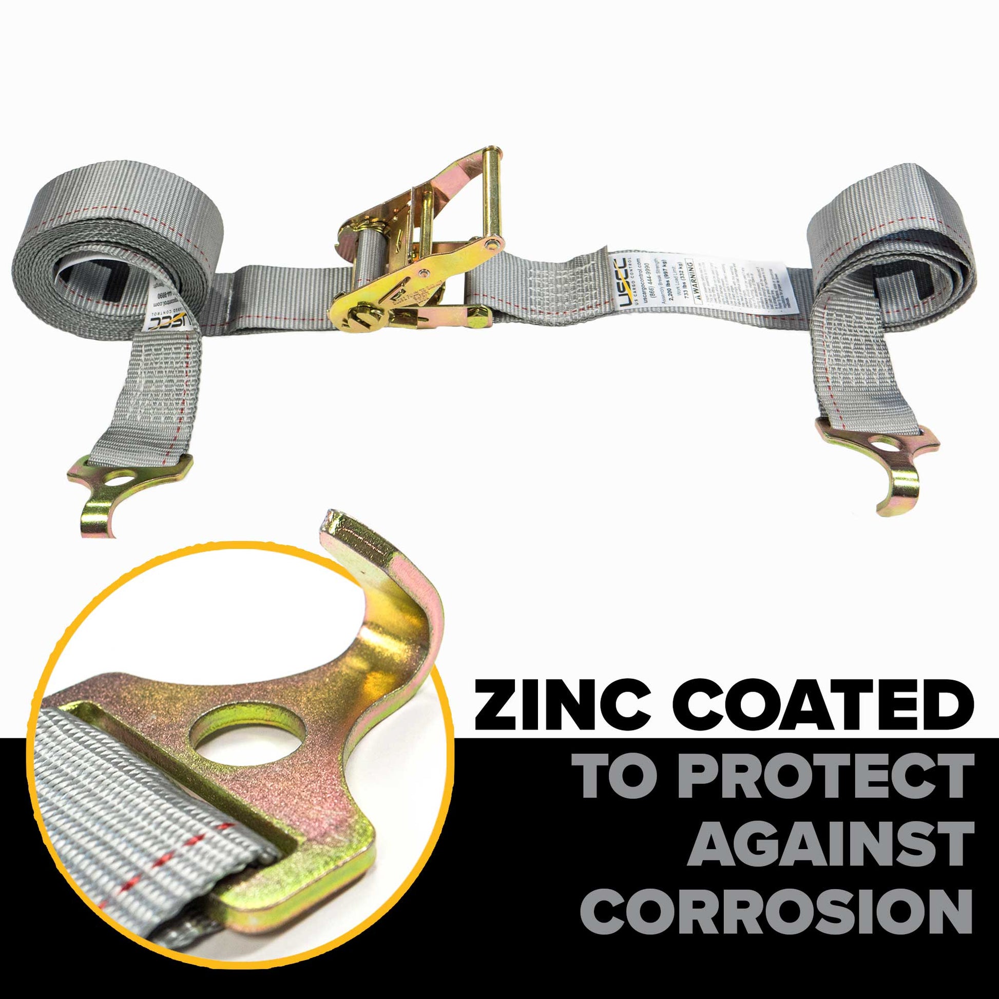 16' ratchet strap -  zinc coated hardware resists corrosion