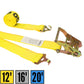 2" x 12' Ratchet Strap with Plate Trailer F-Hooks | Yellow