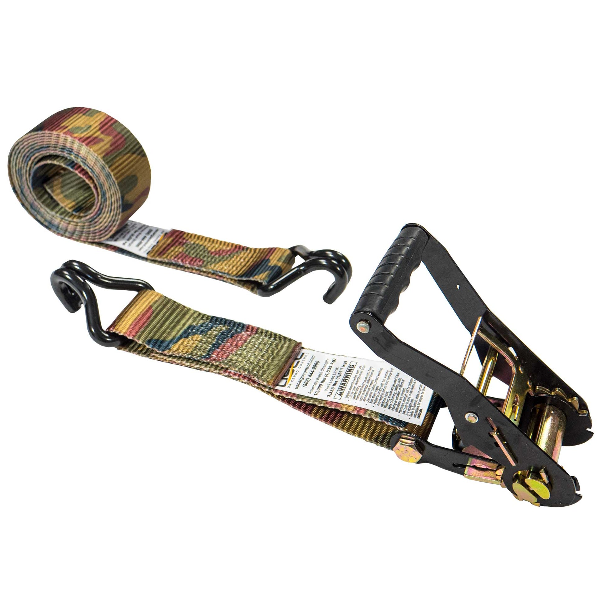 18' ratchet strap -  2" camo wire hook ratchet strap