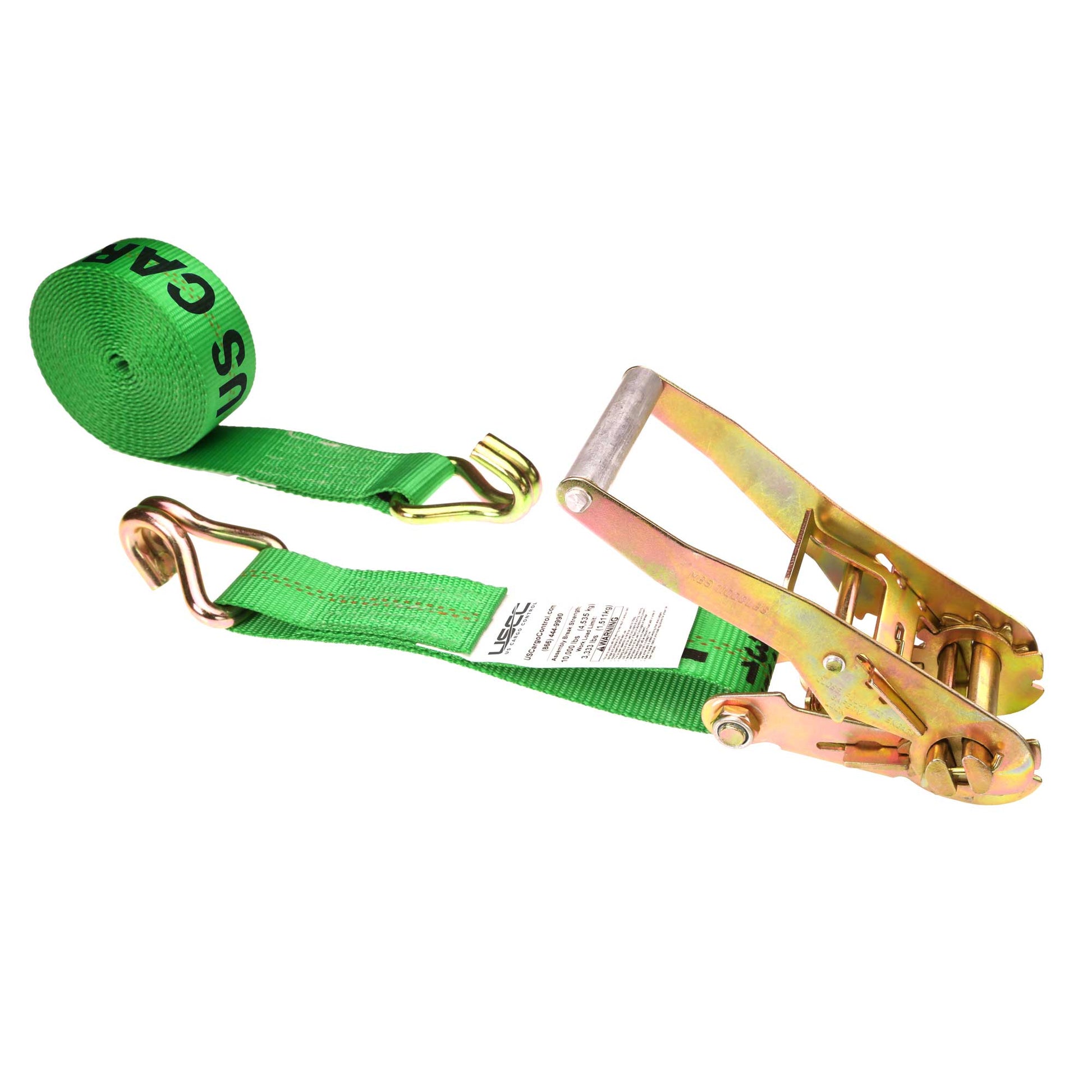 12' ratchet strap -  2" green wire hook ratchet strap