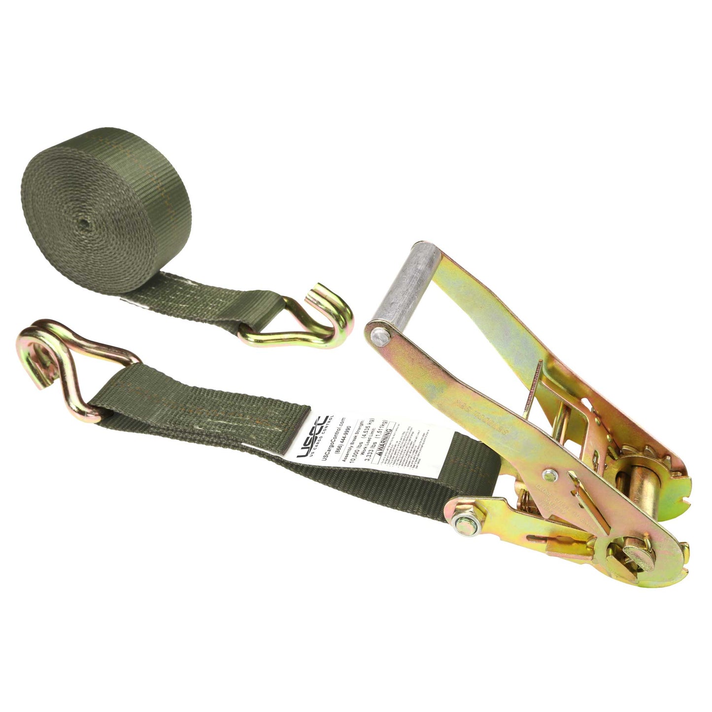 30' ratchet strap -  2" olive green wire hook ratchet strap