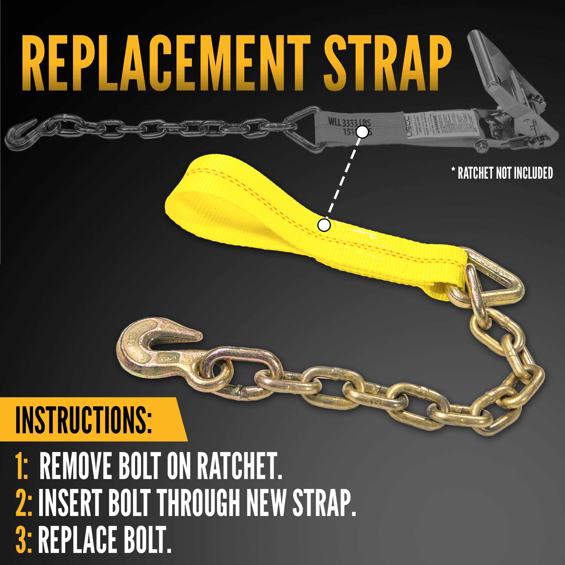 11" replacement for ratchet strap -  chain end ratchet strap replacement piece