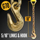 11" replacement for ratchet strap -  grade 70 18" chain ends has 5/16" grab hook