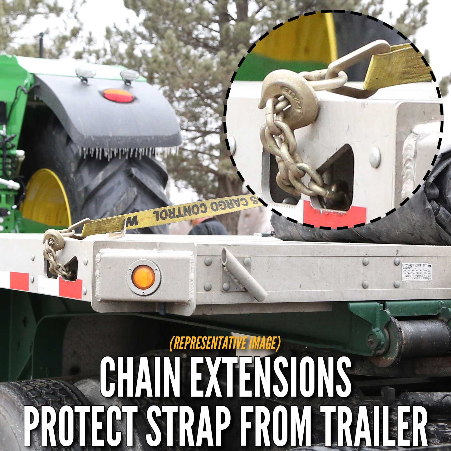 11" replacement for ratchet strap -  chain ends protect strap from trailer