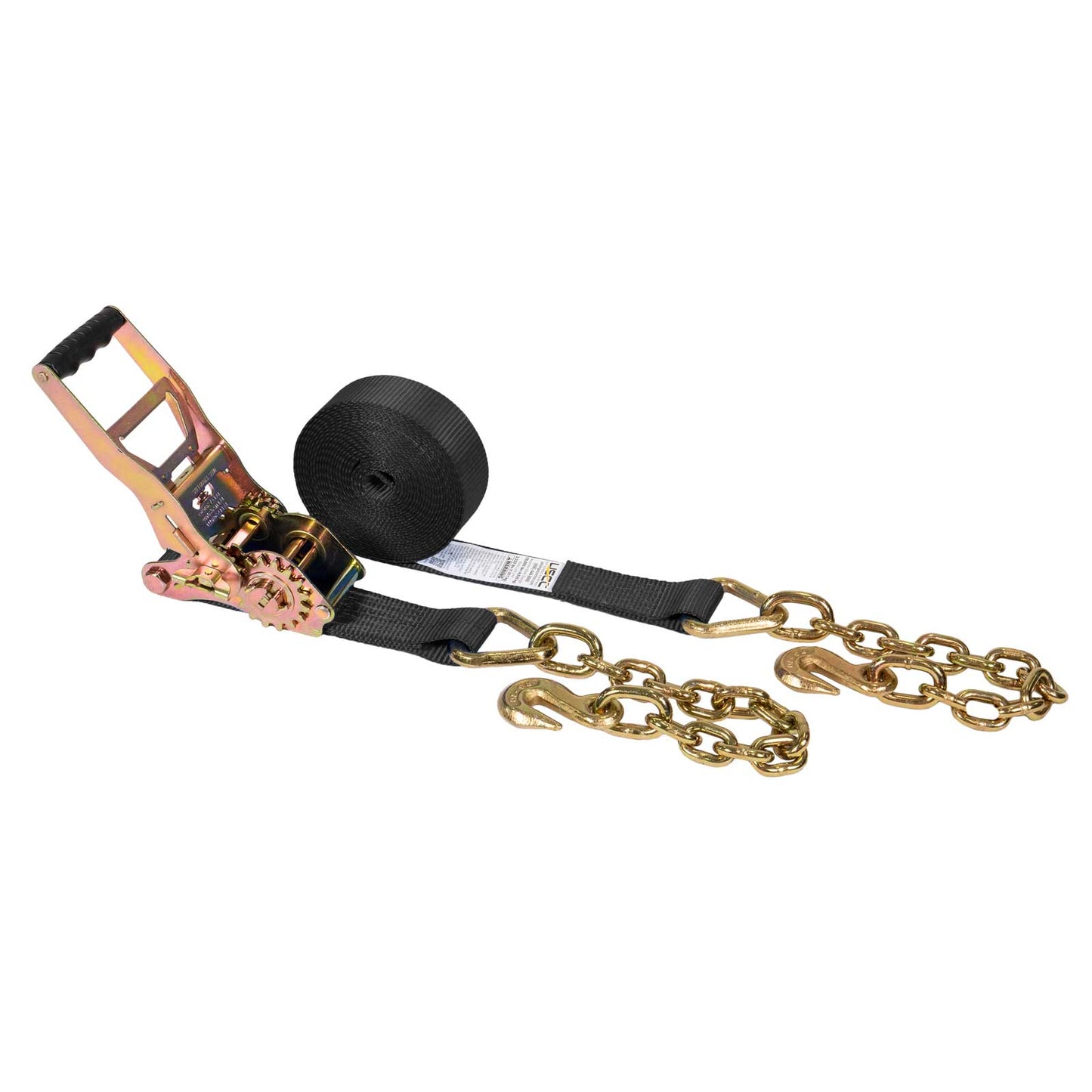 2" x 27' Gear-Driving Reverse-Action Ratchet Strap with Chain Ends | Black