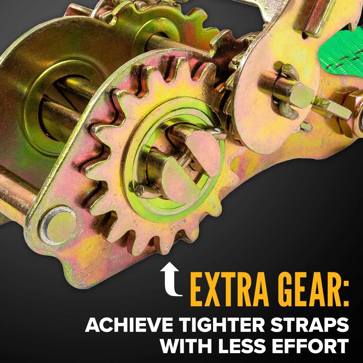 2" x 27' Gear-Driving Reverse-Action Ratchet Strap with Chain Ends | Green