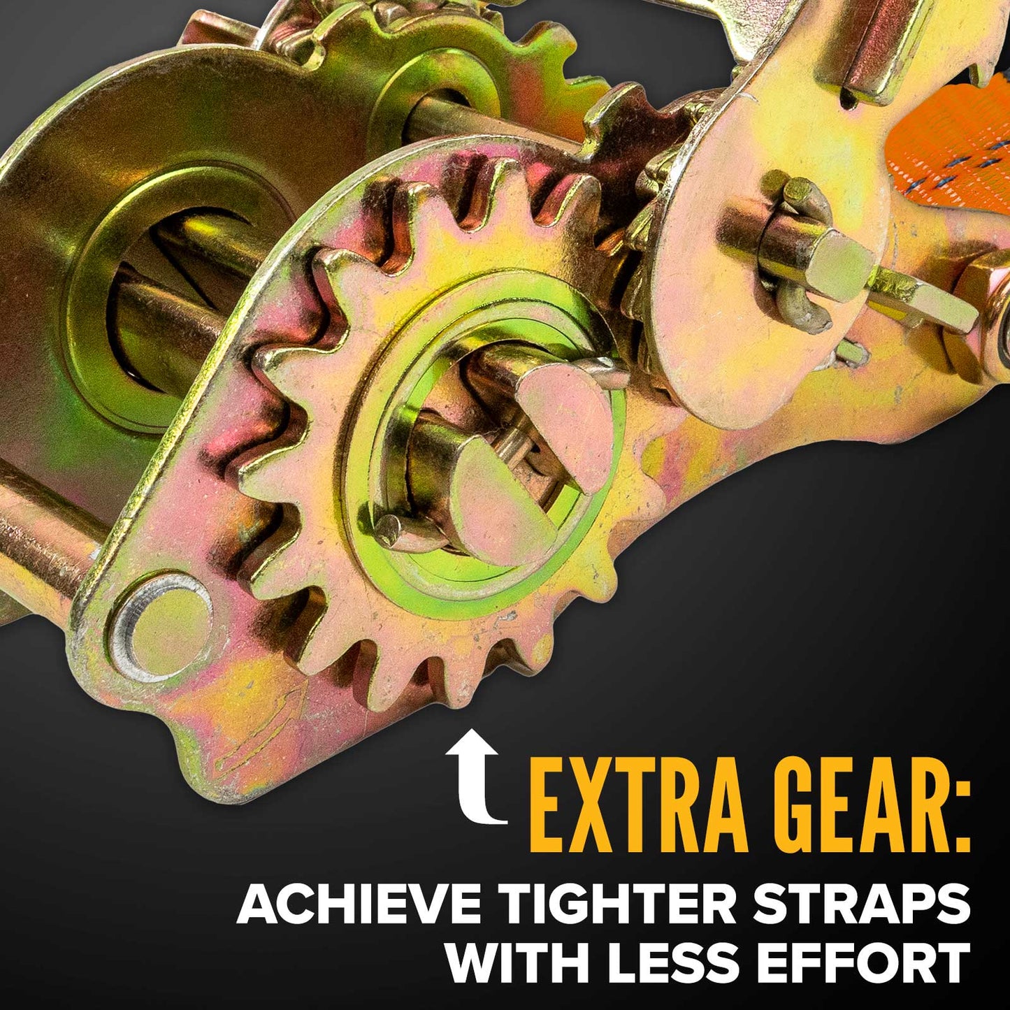 2" x 30' Gear-Driving Reverse-Action Ratchet Strap with Chain Ends | Orange