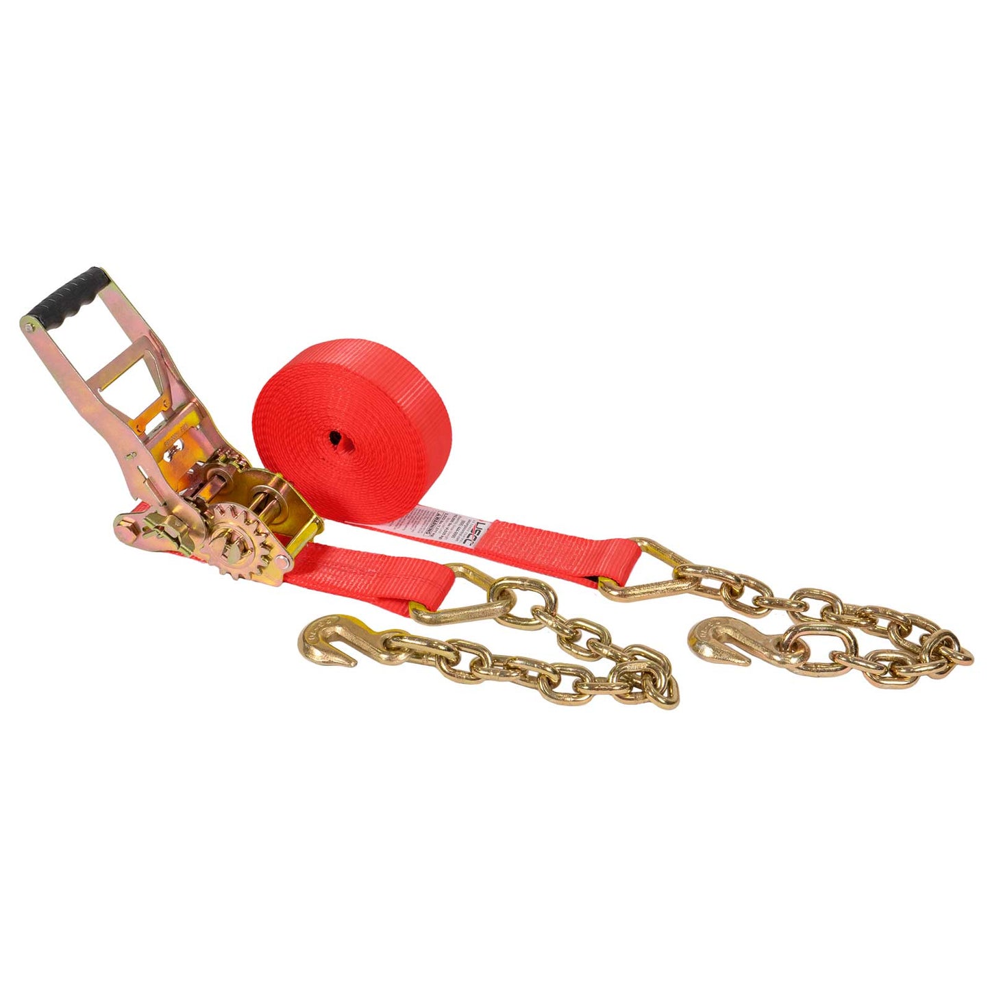 2" x 30' Gear-Driving Reverse-Action Ratchet Strap with Chain Ends | Red