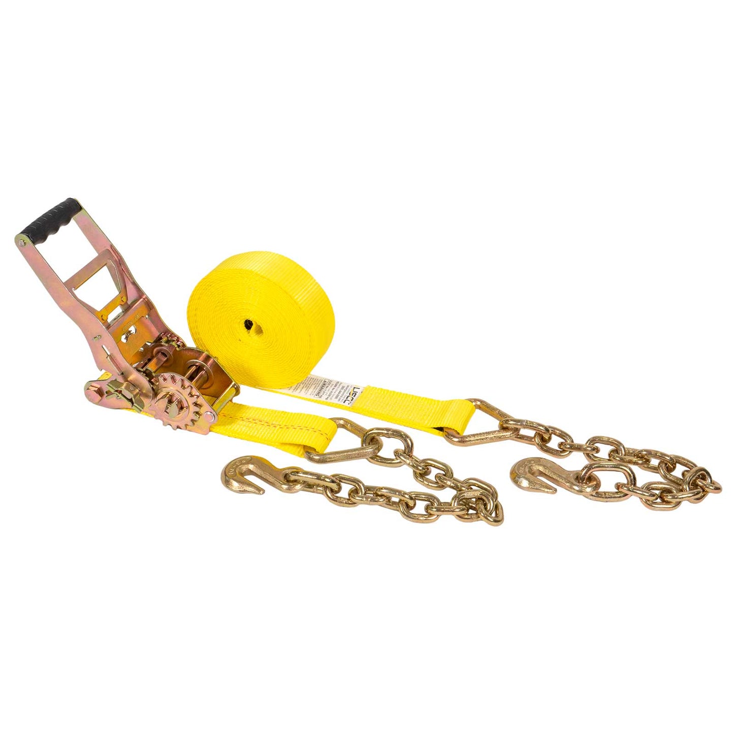 2" x 30' Gear-Driving Reverse-Action Ratchet Strap with Chain Ends | Yellow