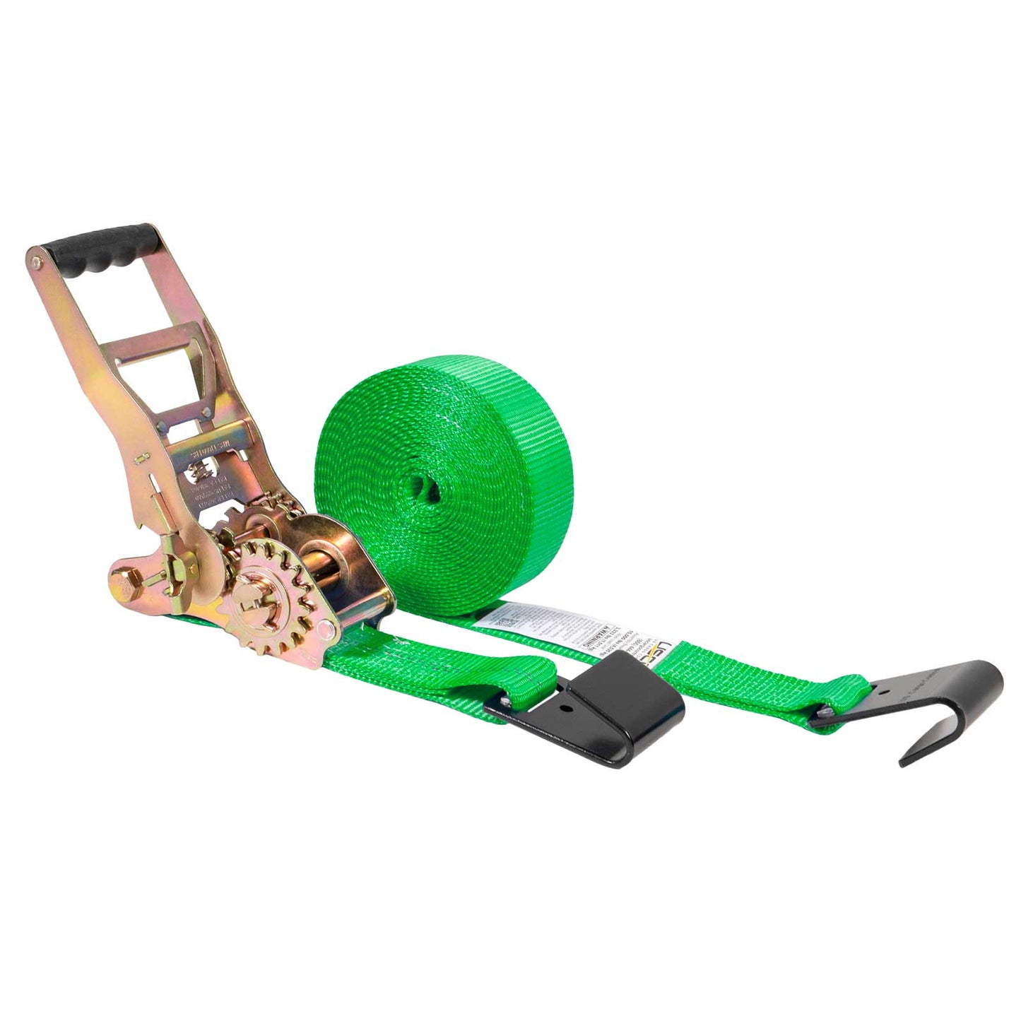 2" x 30' Gear-Driving Reverse-Action Ratchet Strap with Flat Hooks | Green