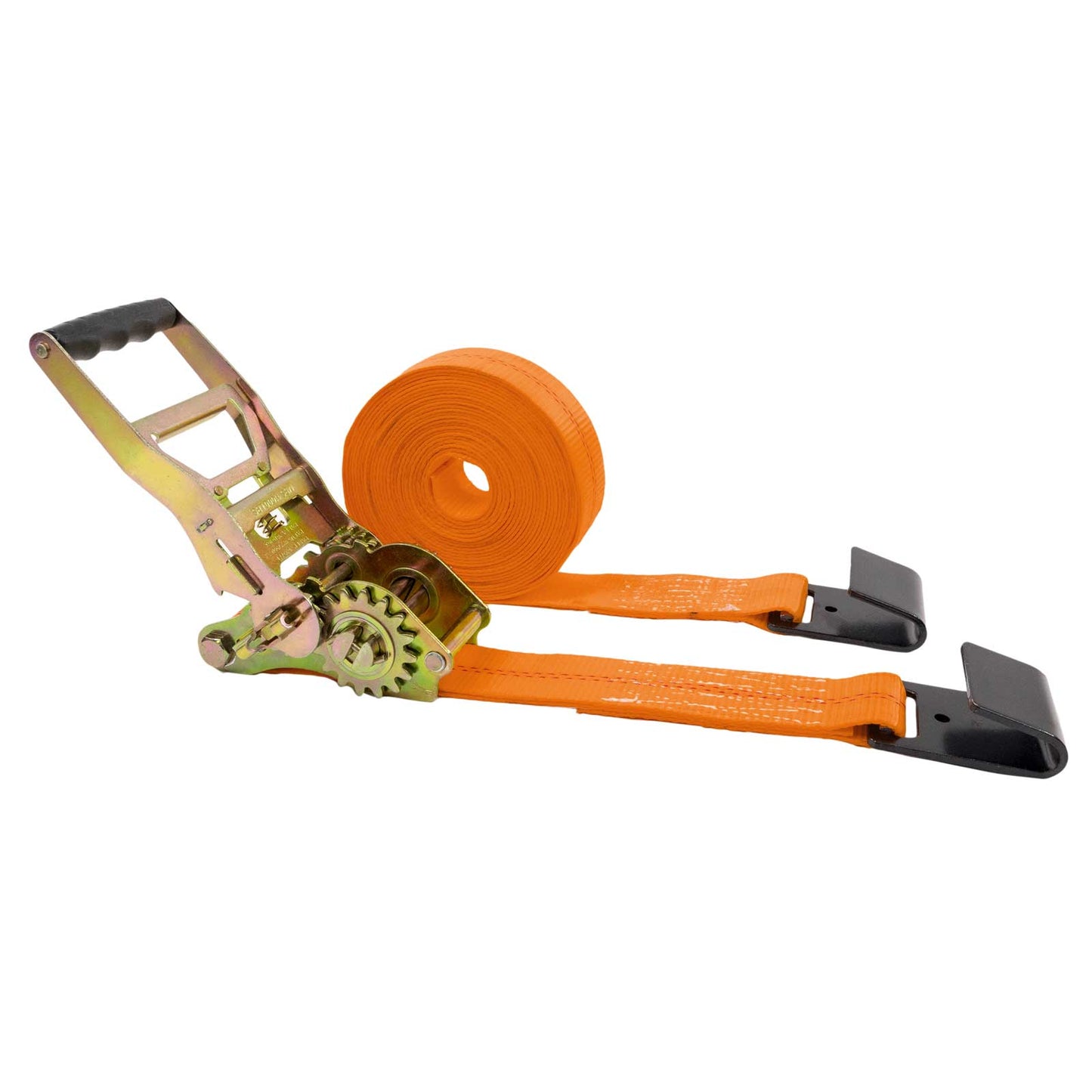 2" x 12' Gear-Driving Reverse-Action Ratchet Strap with Flat Hooks | Orange