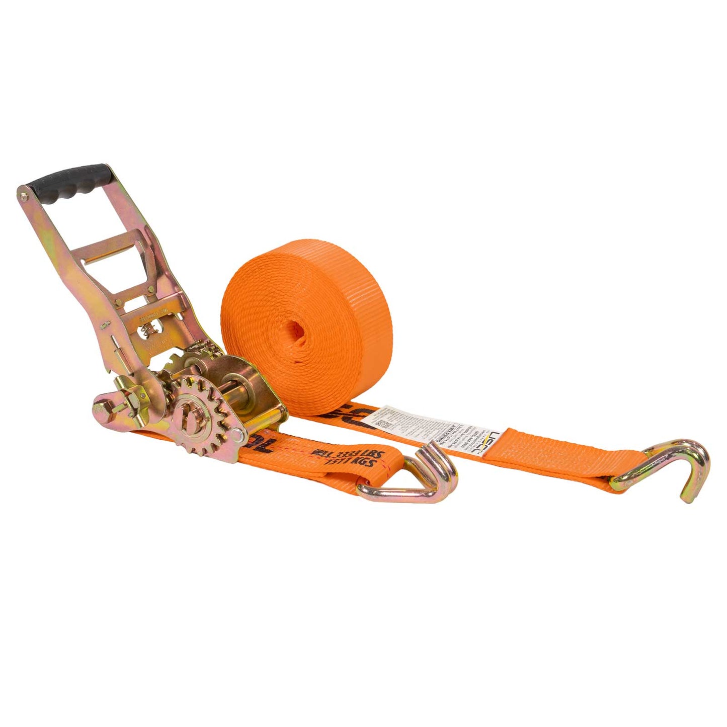 2" x 50' Gear-Driving Reverse-Action Ratchet Strap with Wire Hooks | Orange