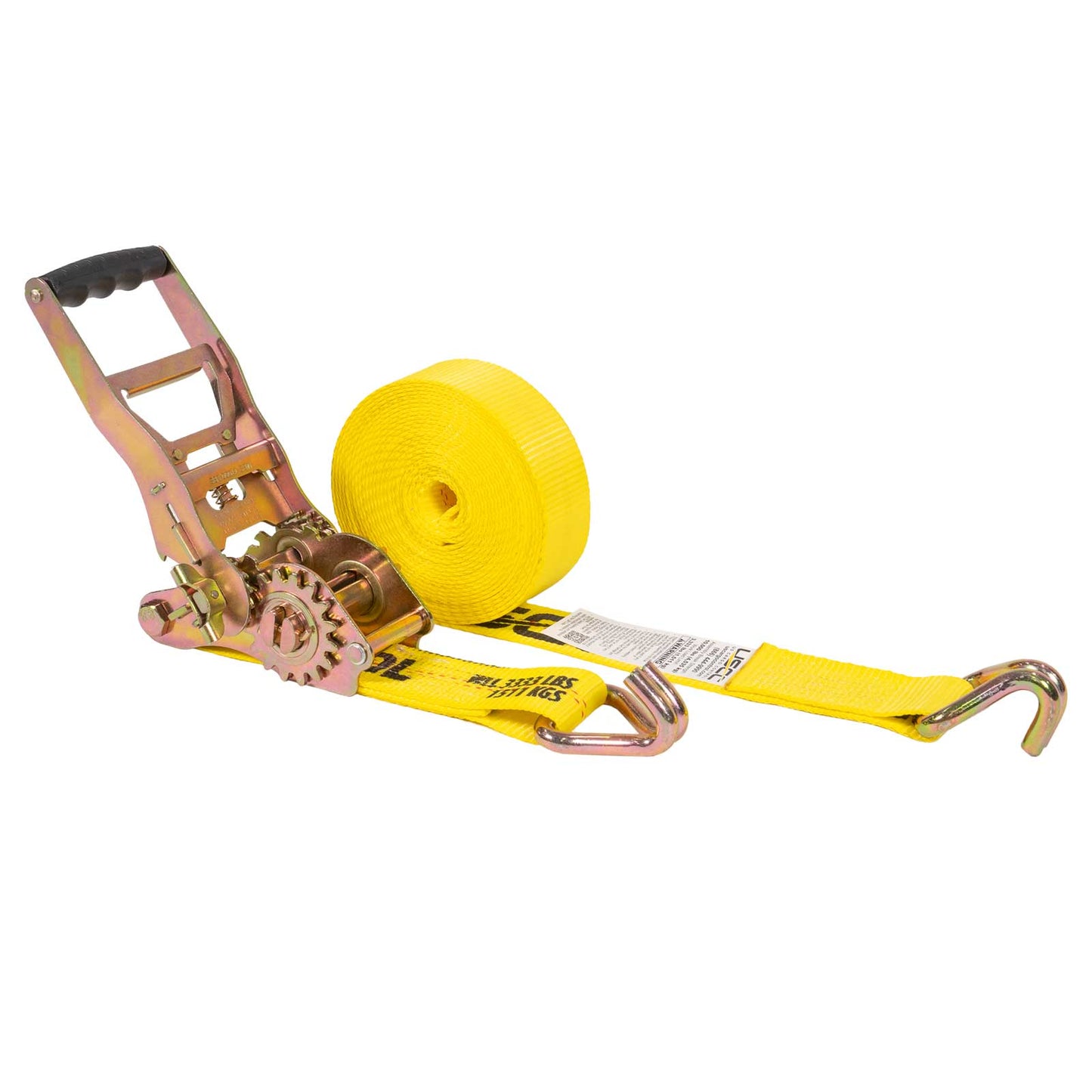 2" x 27' Gear-Driving Reverse-Action Ratchet Strap with Wire Hooks | Yellow