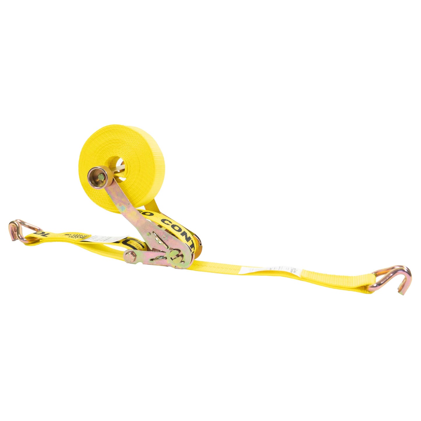 2" x 18' Rollup Ratchet Strap With Wire / Double J Hooks | Yellow