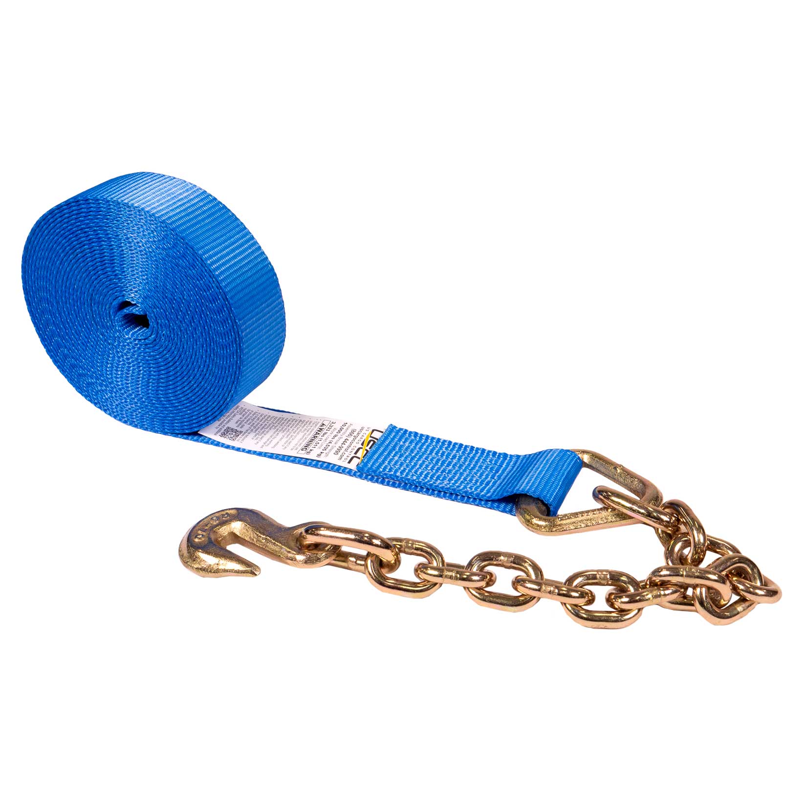 30' winch strap -  2" blue chain end winch strap