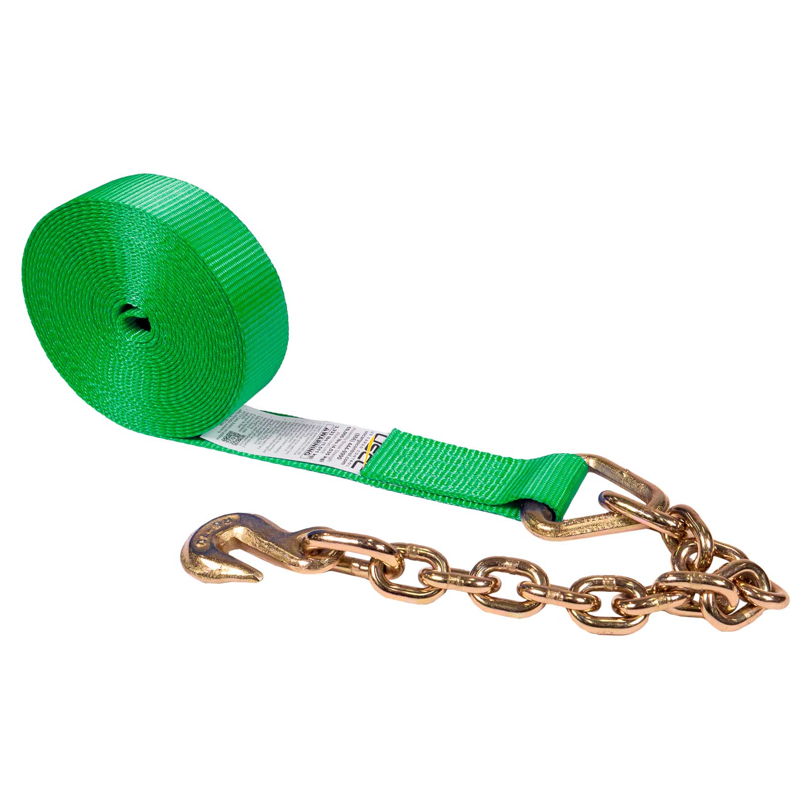 20' winch strap -  2" green chain end winch strap