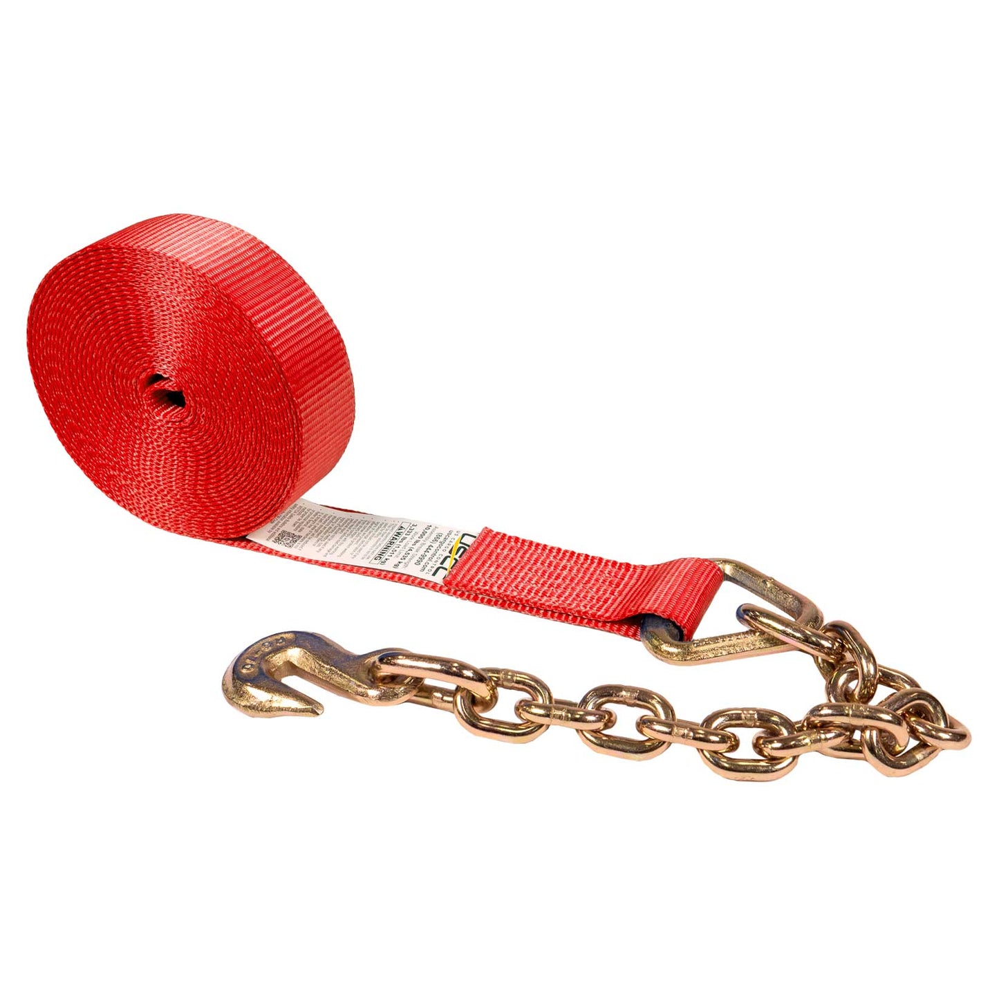 20' winch strap -  2" red chain end winch strap