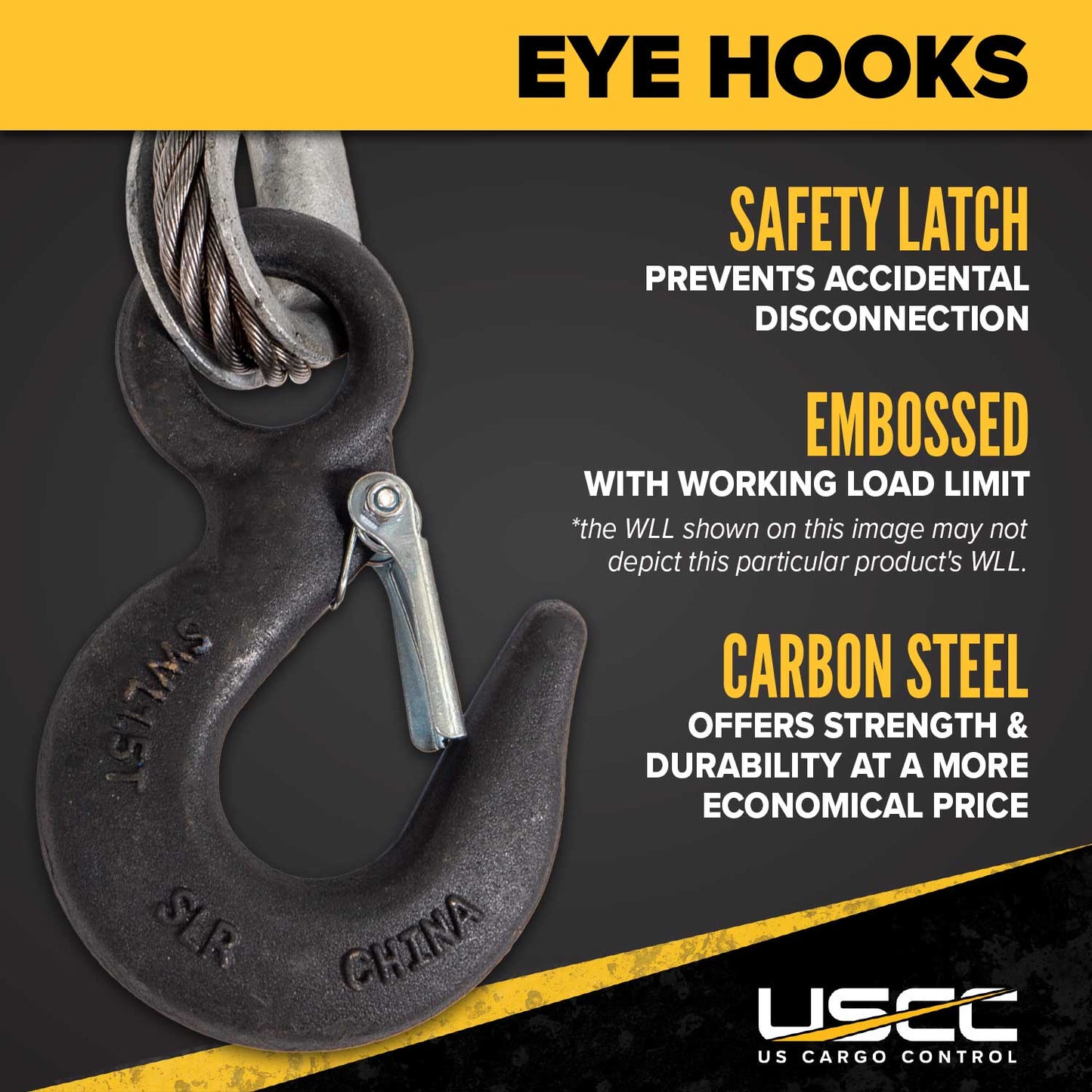 12' 1" wire rope slings with safety latch eye hooks