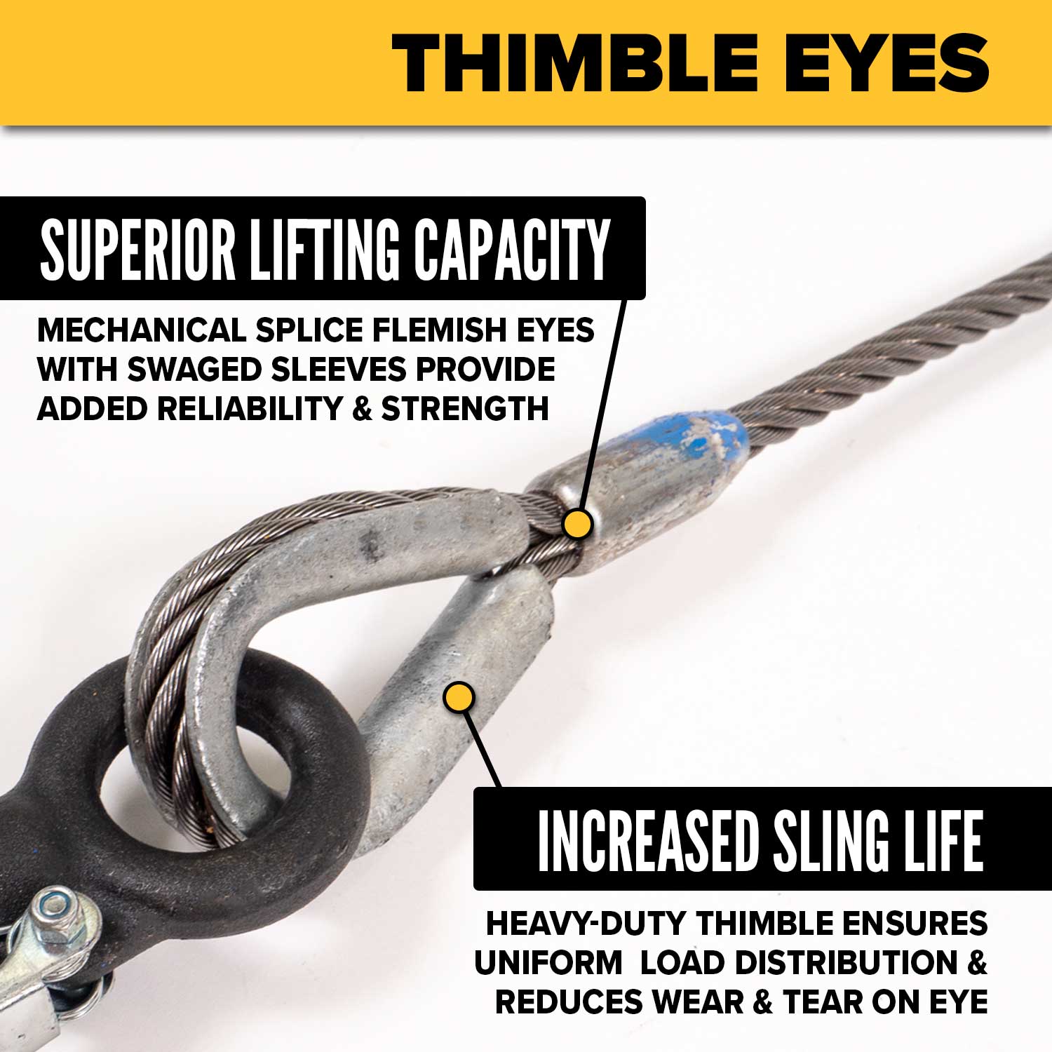 16' 3/8" thimble eye protects bridle sling