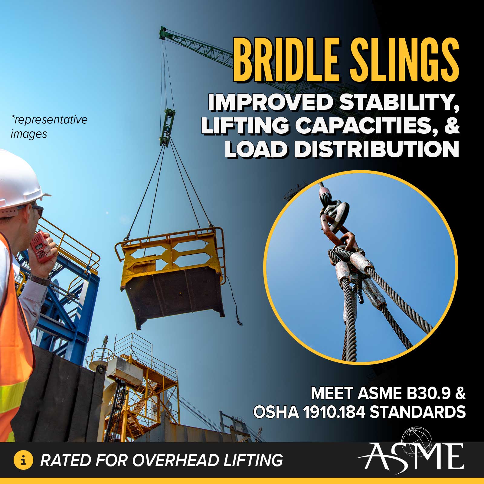 12' 1/2" bridle slings offer improved stability and capacities