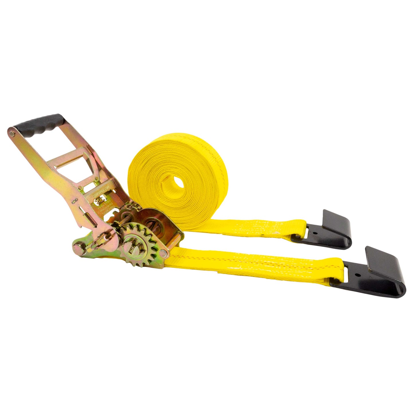 2" x 12' Gear-Driving Reverse-Action Ratchet Strap with Flat Hooks | Yellow